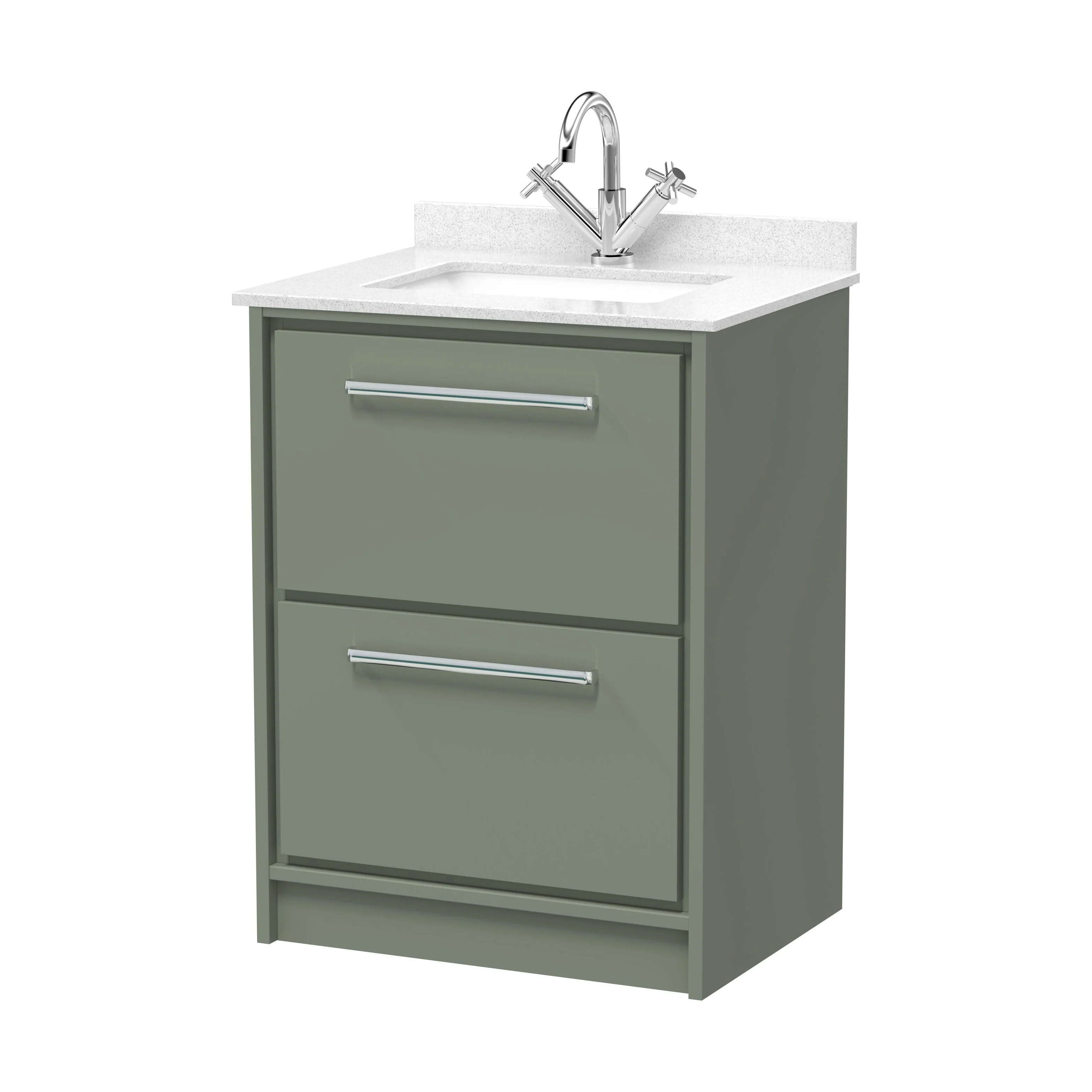 Balterley 600mm Floor Standing 2 Drawer Vanity with Marble Worktop Basin - Fern Green - Image 2