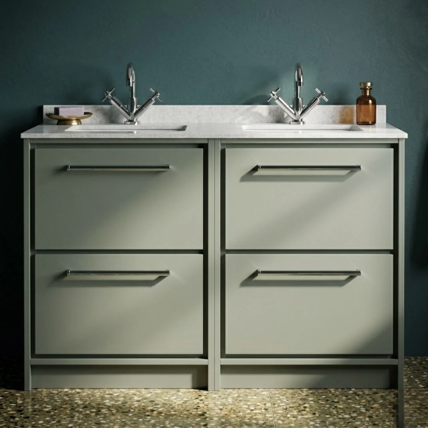Balterley 1200mm Framed Design Floor Standing 4 Drawer Vanity with Marble Worktop Basin - Fern Green