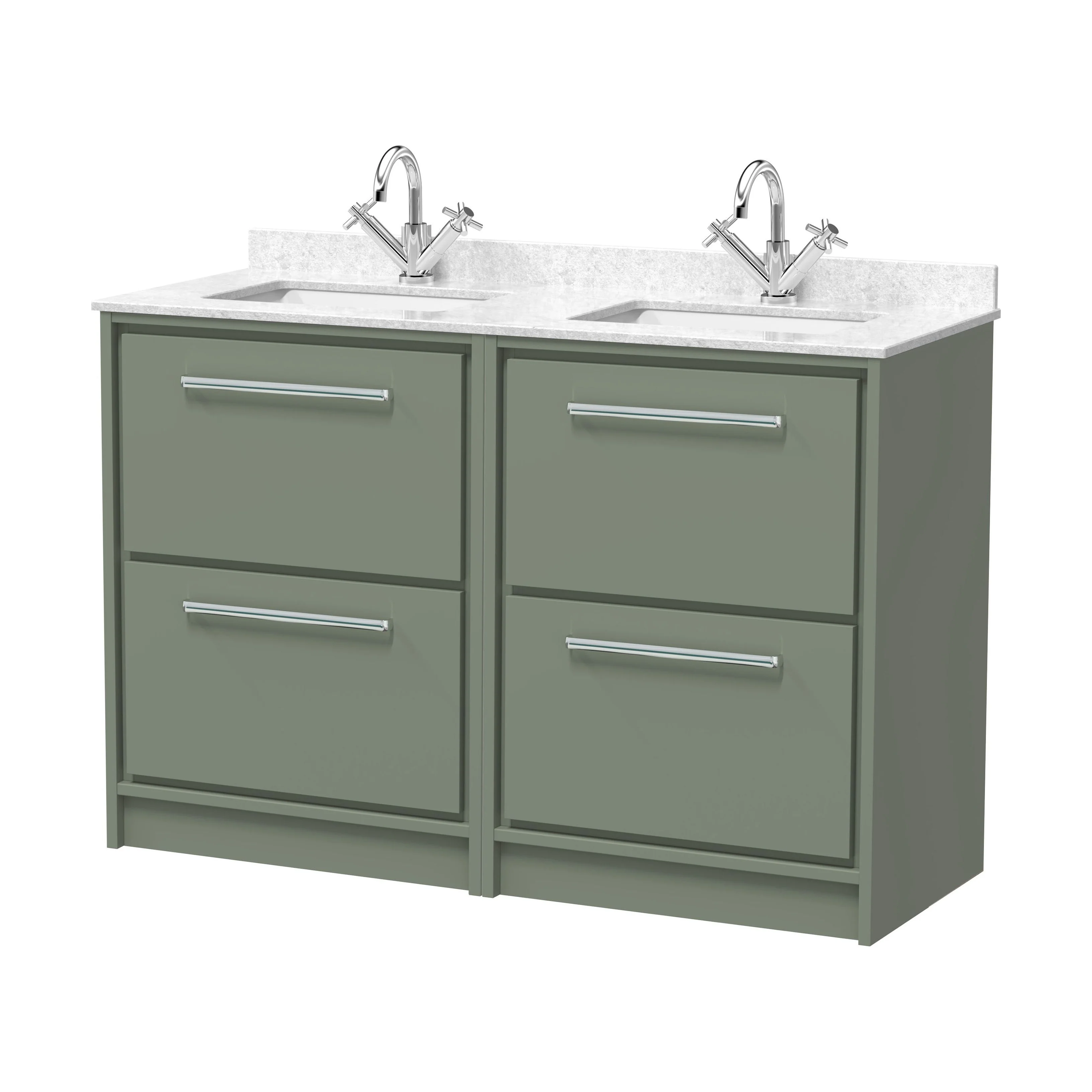 Balterley 1200mm Framed Design Floor Standing 4 Drawer Vanity with Marble Worktop Basin - Fern Green - Image 2