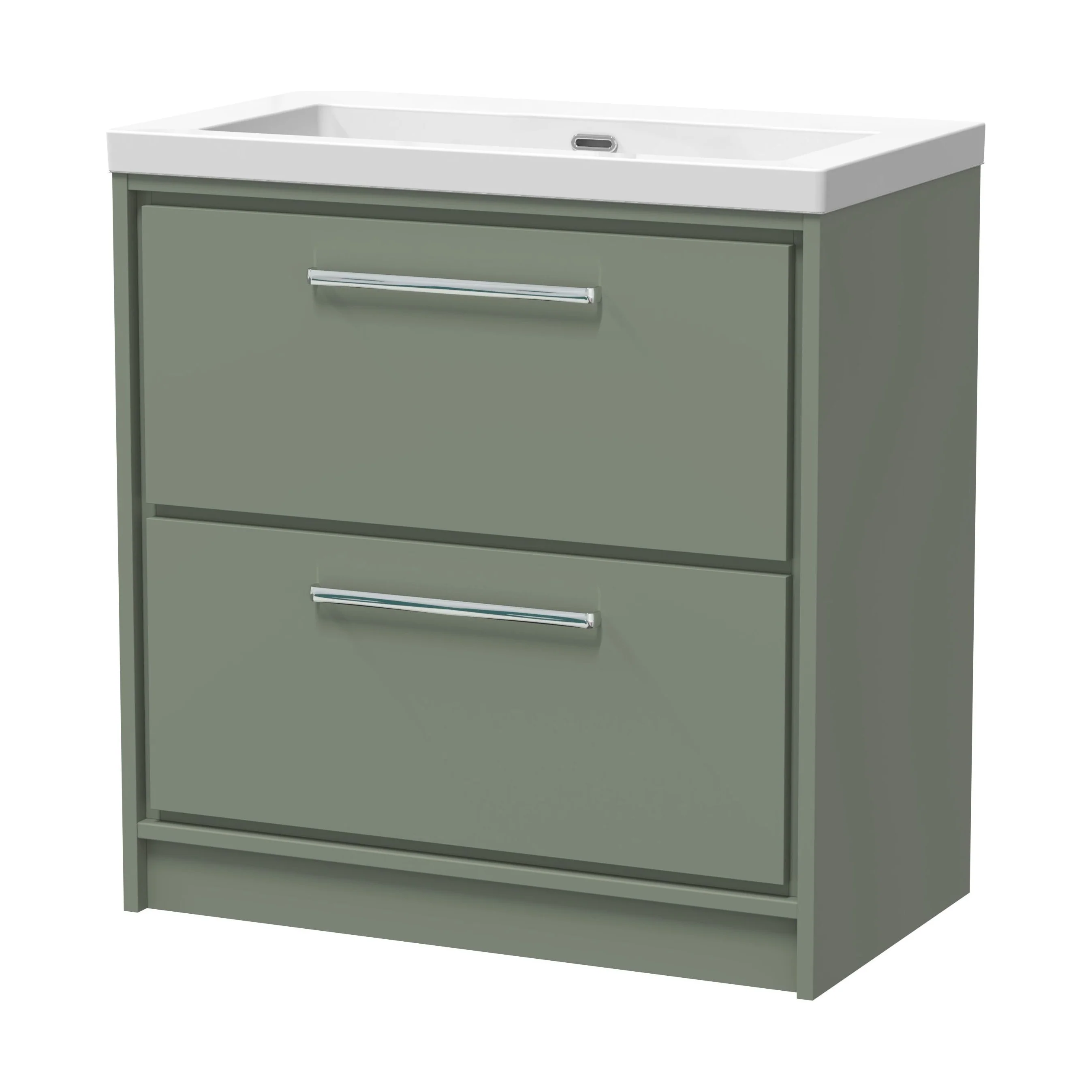 Balterley Modern Bathroom 2 Soft-Close Drawer Floor Standing Vanity Unit Fireclay Basin, Fern Green, 800mm - Image 2