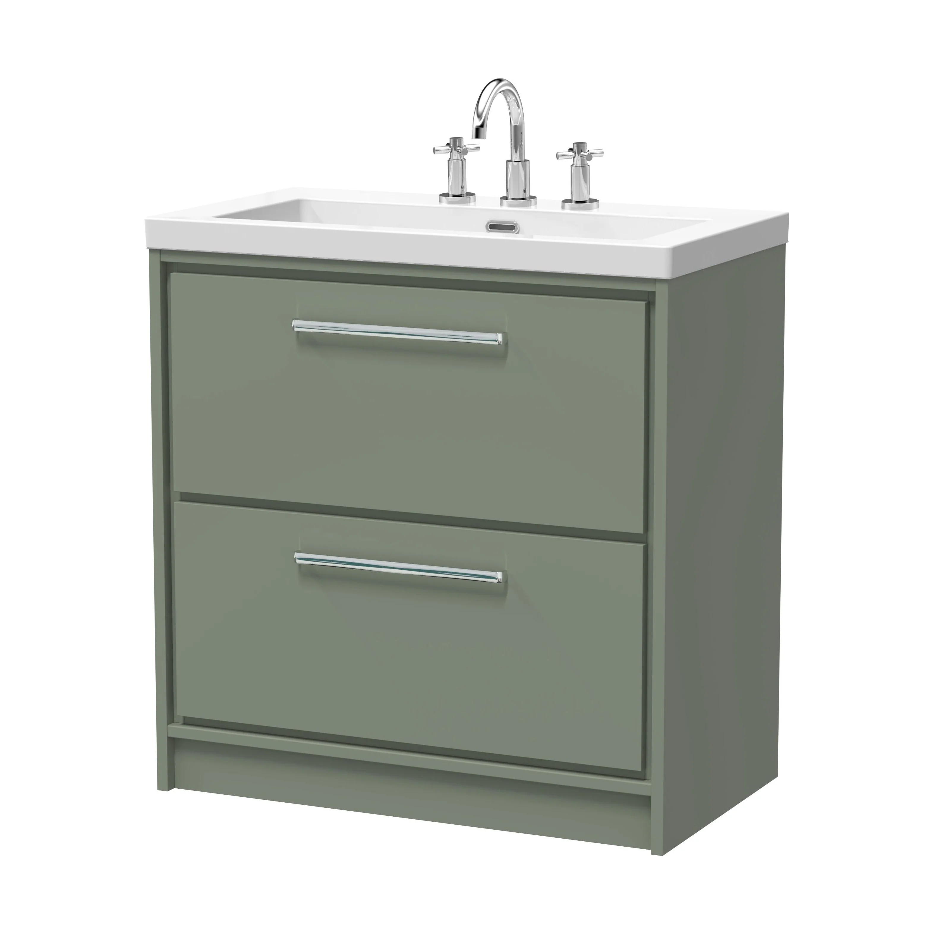 Balterley Modern Bathroom 2 Soft Close Drawer Floor Standing Vanity Unit Fireclay Basin, Fern Green, 800mm - Image 2