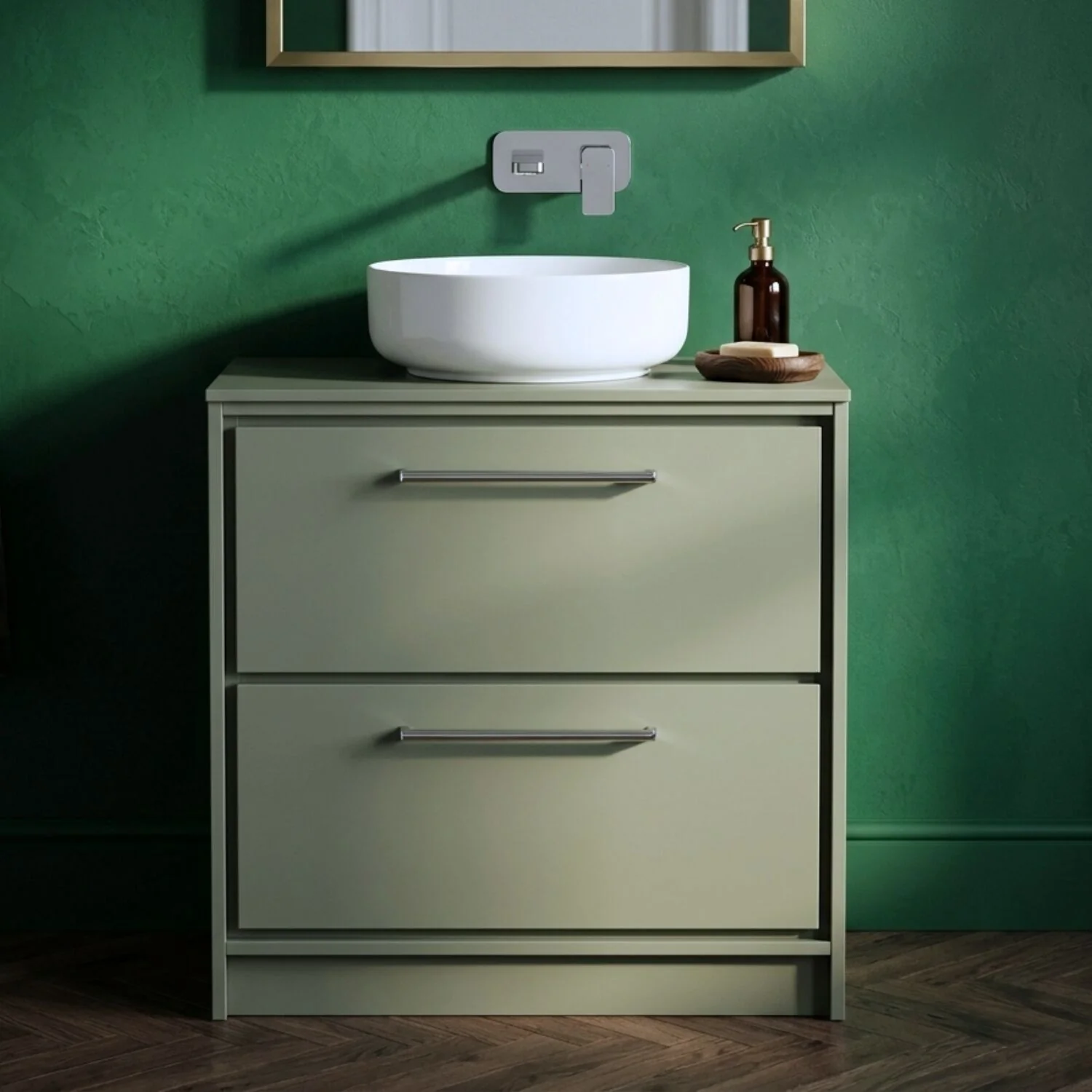 Balterley 800mm Framed Design Floor Standing 2 Drawer Vanity with Worktop - Fern Green
