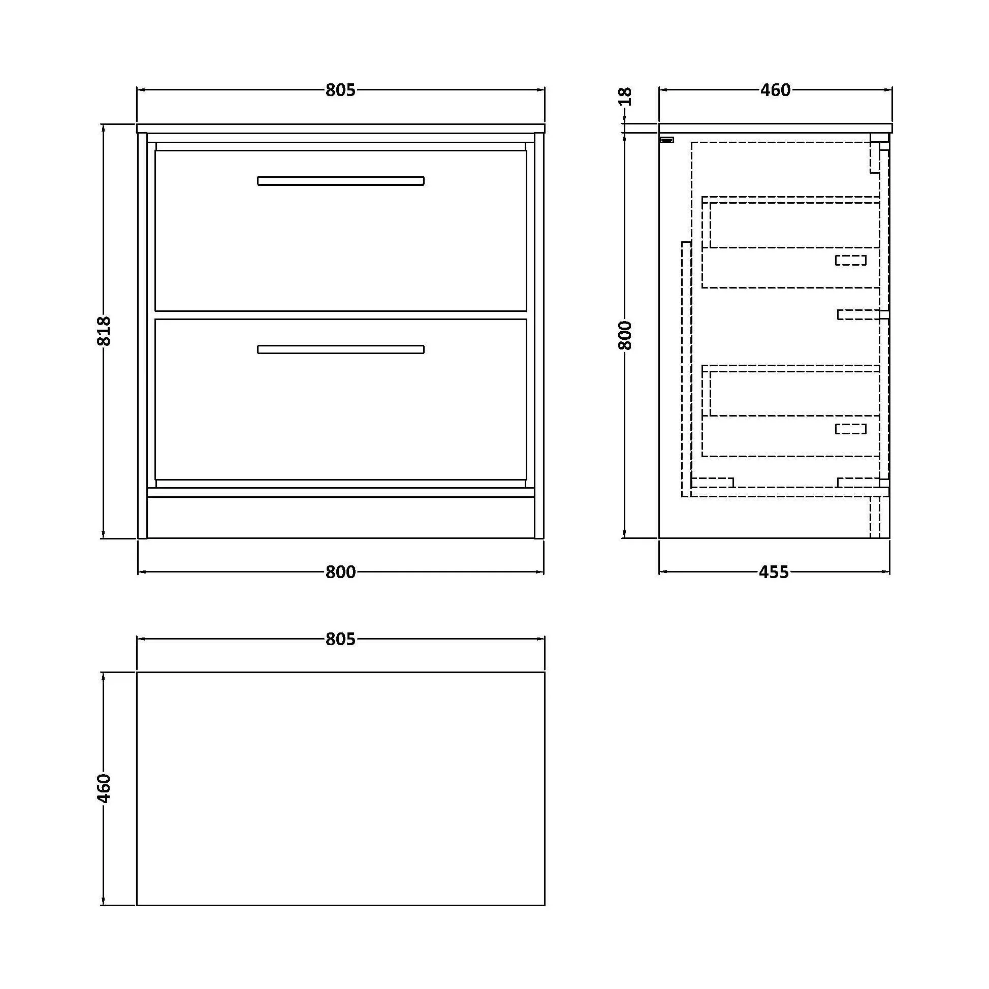 Balterley 800mm Framed Design Floor Standing 2 Drawer Vanity with Worktop - Fern Green - Image 3