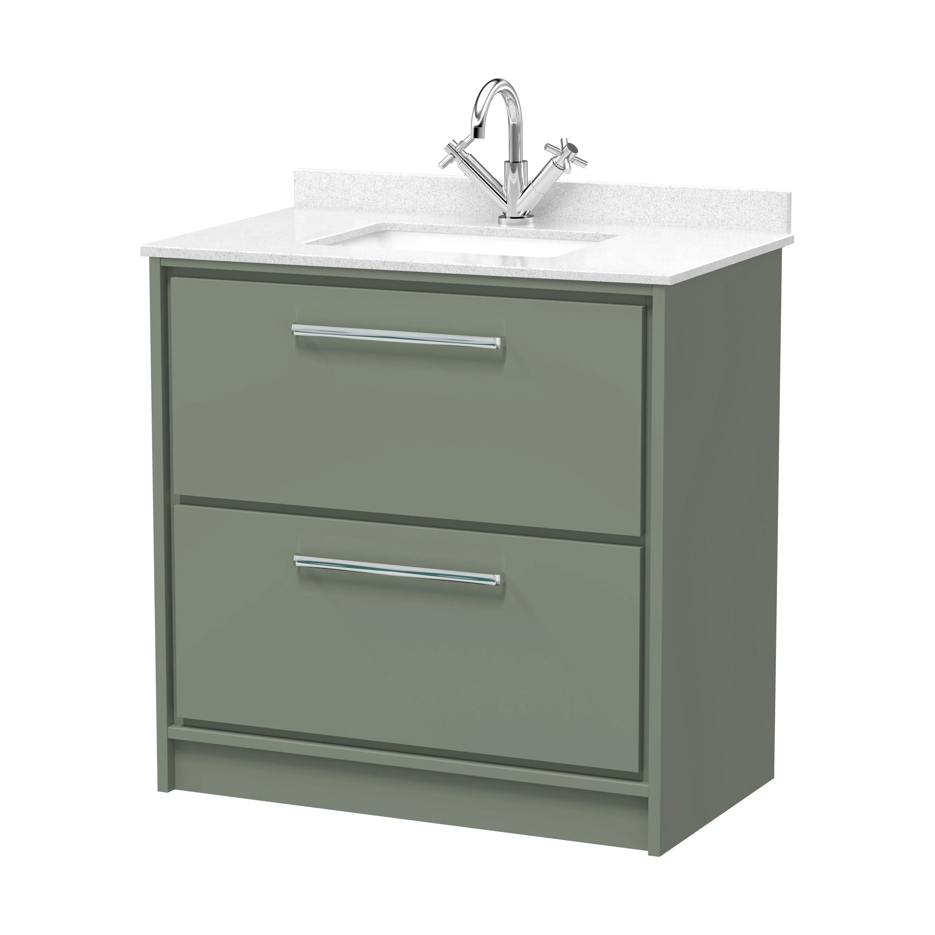 Balterley 800mm Floor Standing 2 Drawer Vanity with Marble Worktop Basin - Fern Green - Image 2
