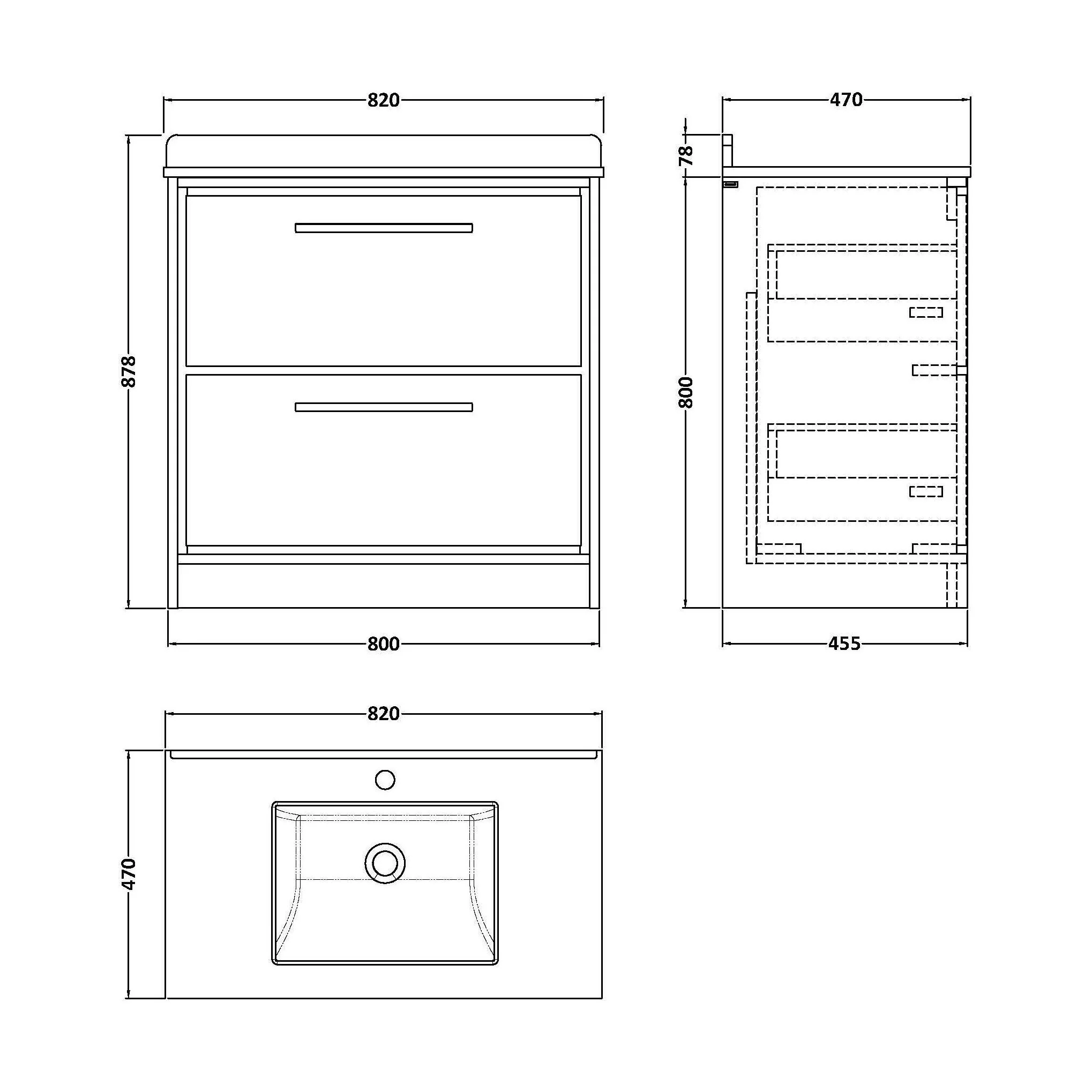 Balterley 800mm Floor Standing 2 Drawer Vanity with Marble Worktop Basin - Fern Green - Image 3