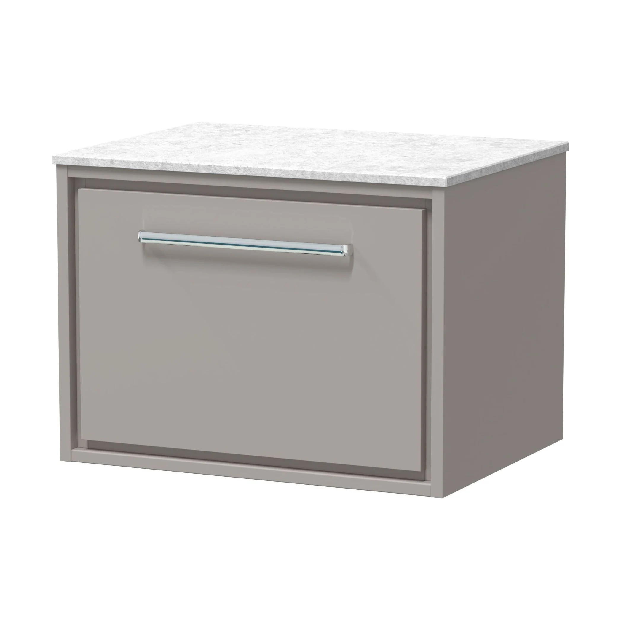 Balterley 600mm Framed Design Wall Hung Single Drawer Vanity with Marble Worktop - Pebble Grey