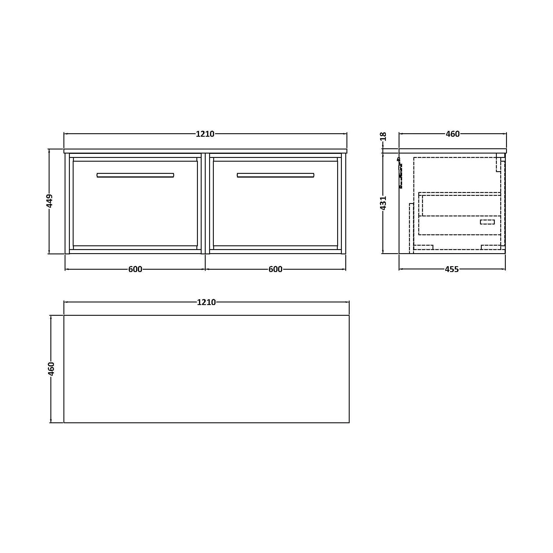 Balterley 1200mm Framed Design Wall Hung Single Drawer Vanity with Marble Worktop - Pebble Grey - Image 2