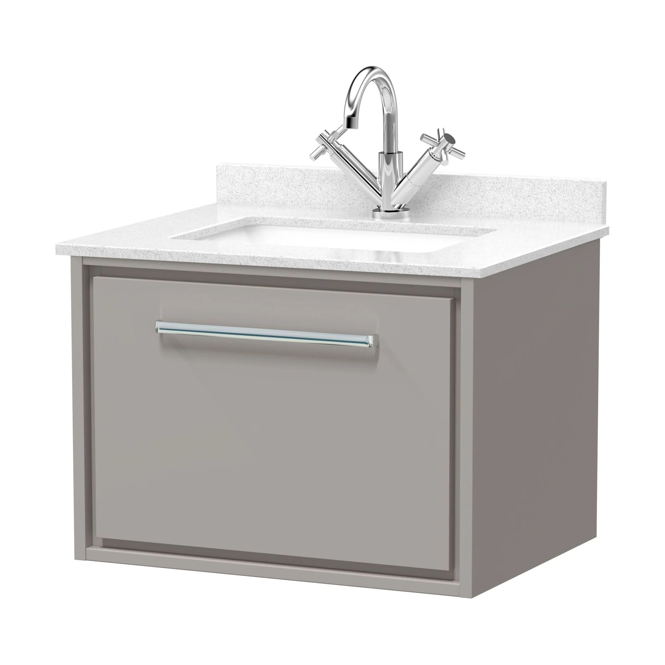 Balterley 600mm Wall Hung Single Drawer Vanity with Marble Worktop Basin - Pebble Grey - Image 2