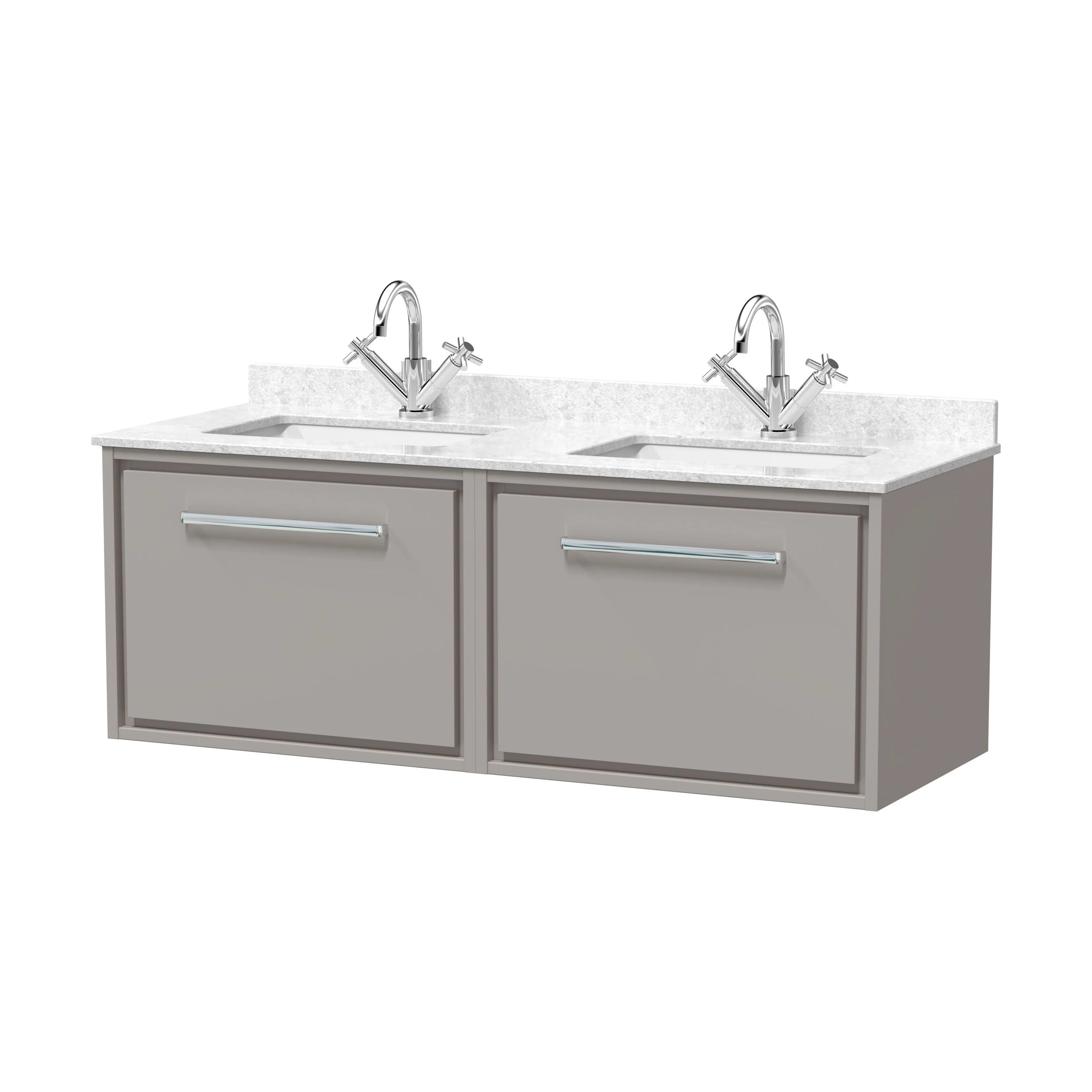 Balterley 1200mm Wall Hung Vanity Unit with Marble Worktop and Double Basins - Pebble Grey - Image 2