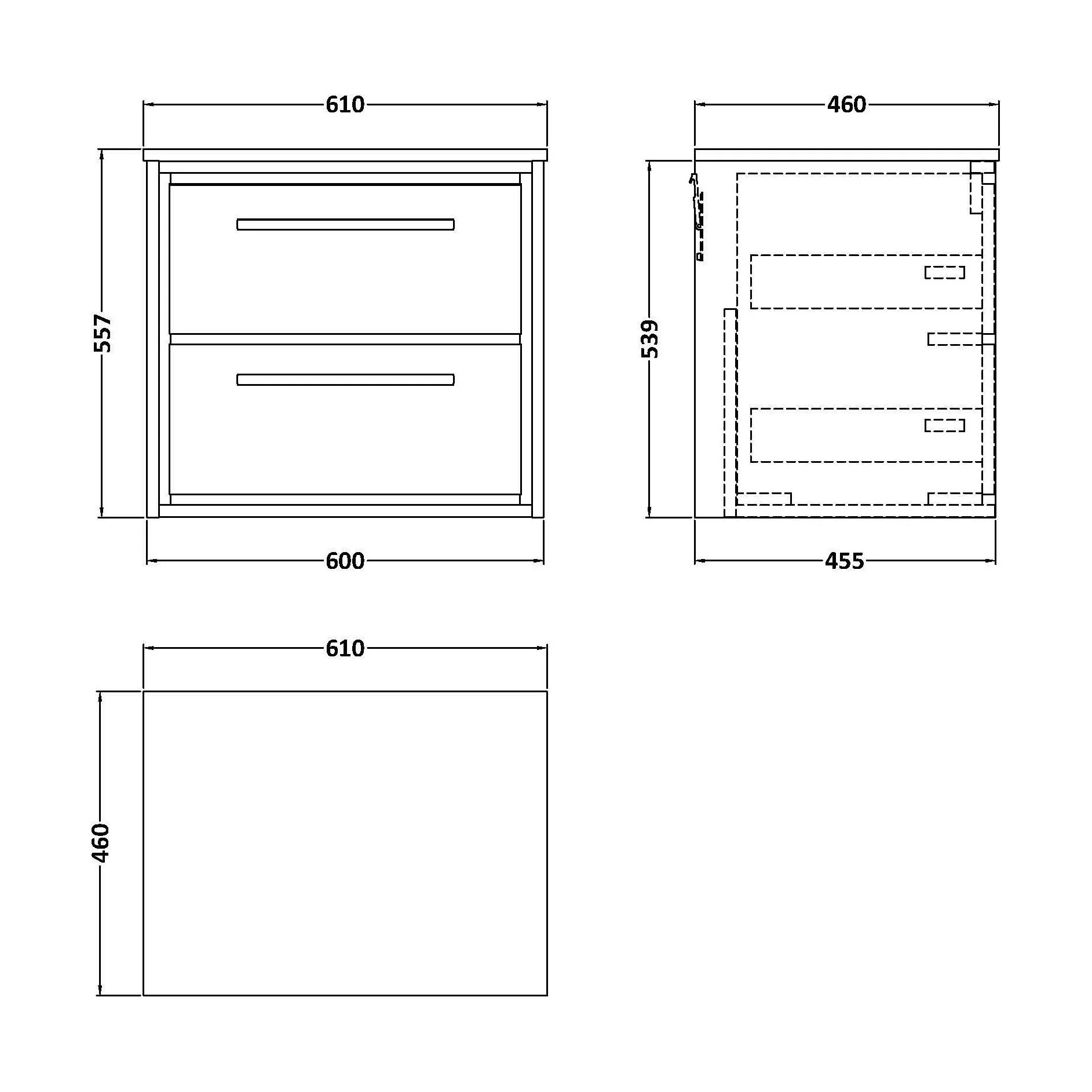 Balterley 600mm Framed Design Wall Hung 2 Drawer Vanity, Marble Worktop - Pebble Grey - Image 2