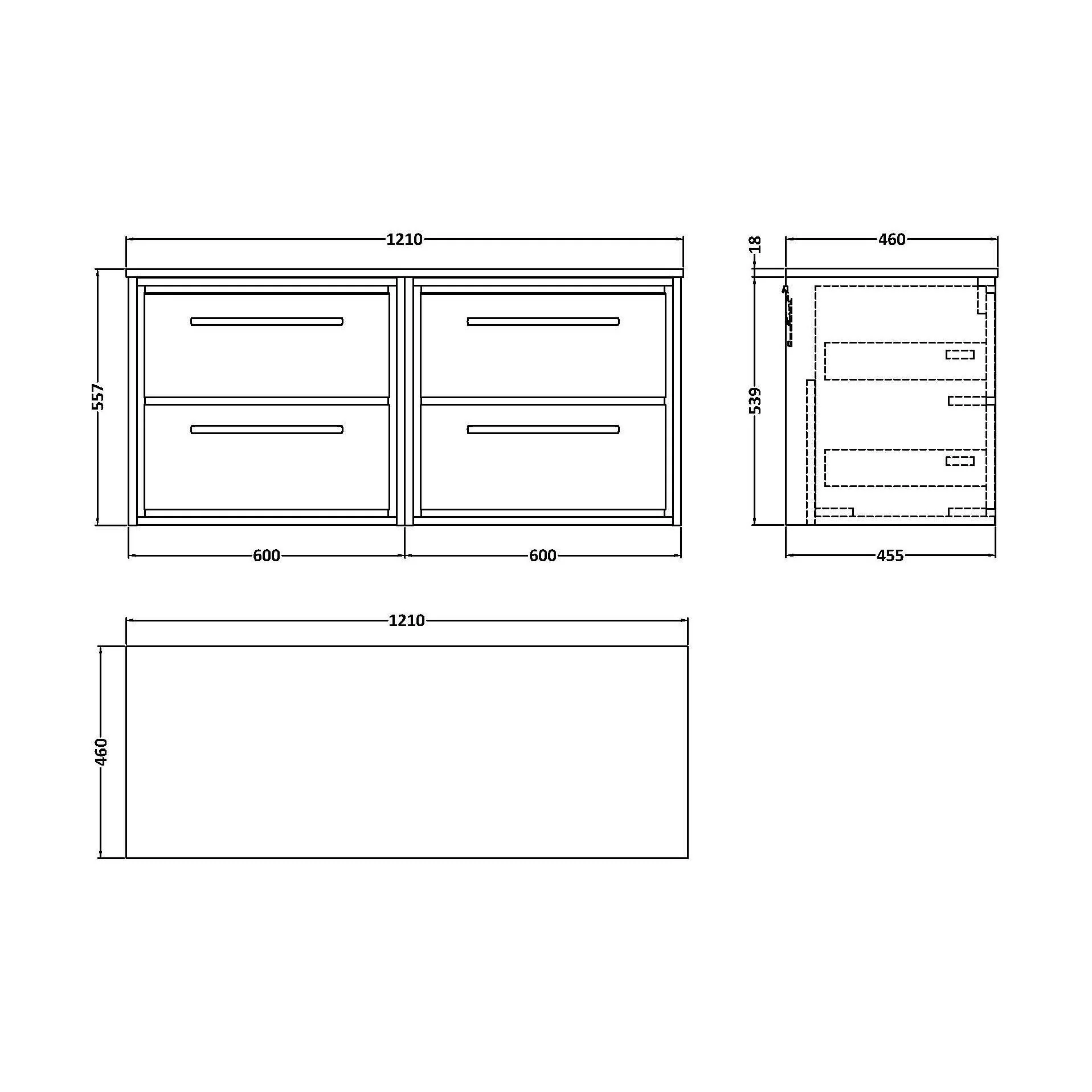 Balterley 1200mm Wall Hung 4 Drawer Vanity w/ Marble Worktop - Pebble Grey - Image 2