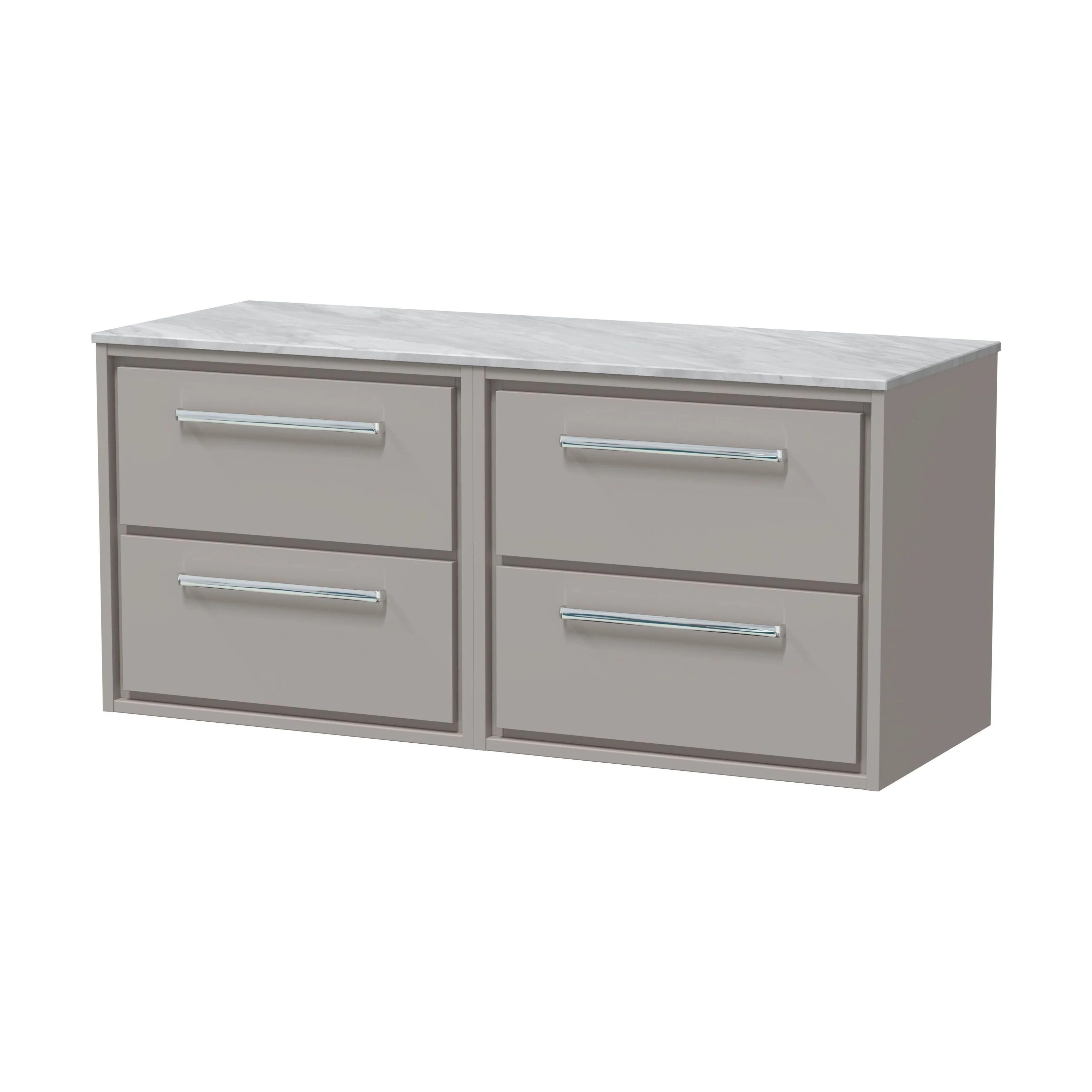 Balterley 1200mm Framed Design Wall Hung 4 Drawer Vanity & Marble Worktop - Pebble Grey