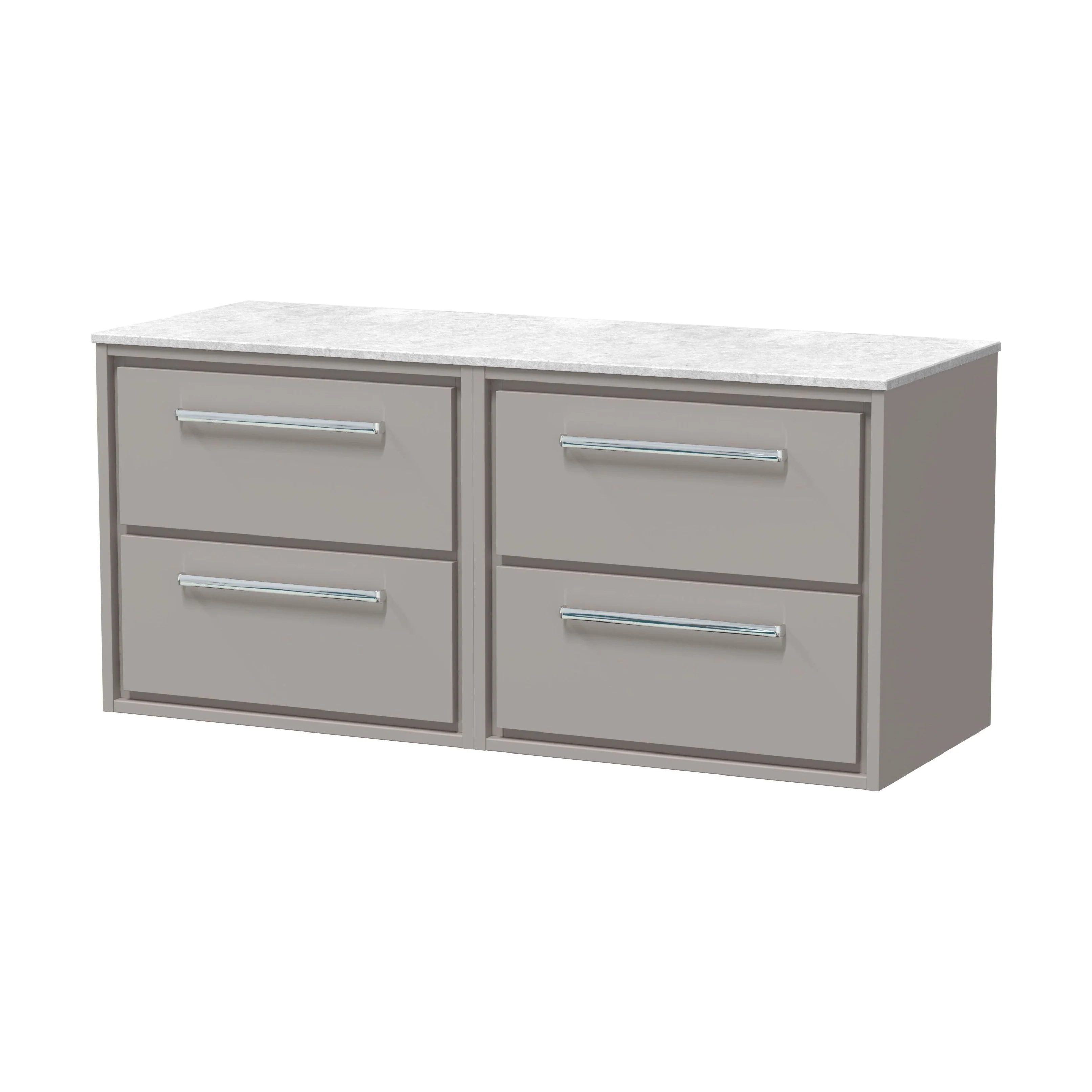 Balterley 1200mm Framed Design Wall Hung 4 Drawer Vanity with Marble Worktop - Pebble Grey