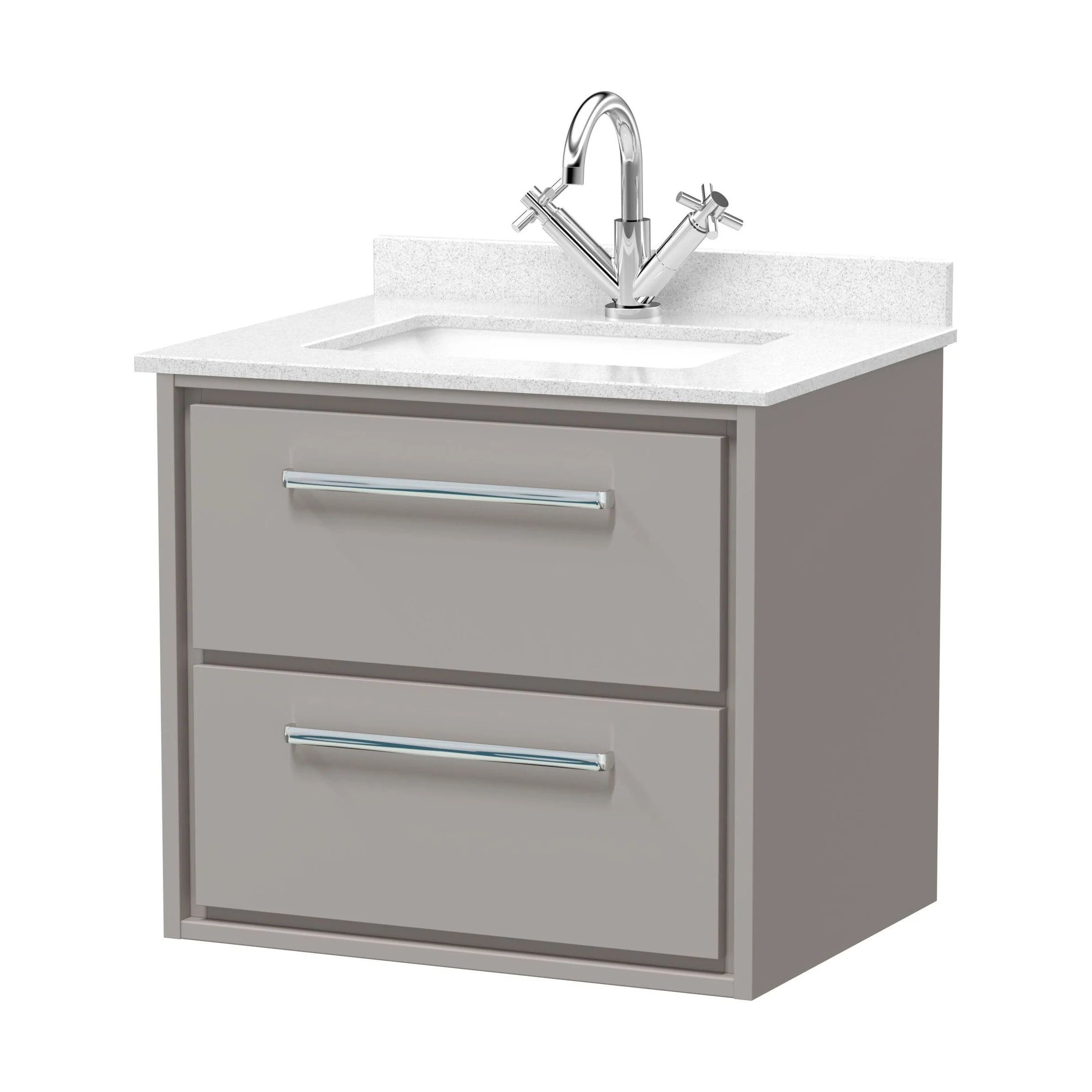 Balterley 600mm Wall Hung 2 Drawer Vanity with Marble Worktop Basin - Pebble Grey - Image 2