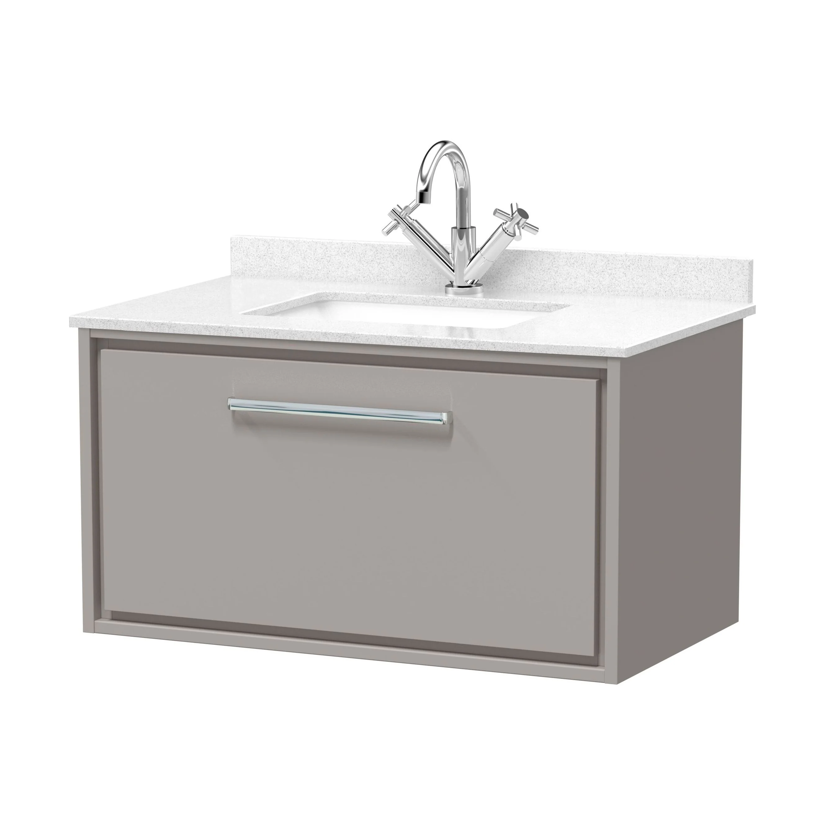 Balterley 800mm Wall Hung Single Drawer Vanity with Marble Worktop Basin - Pebble Grey - Image 2