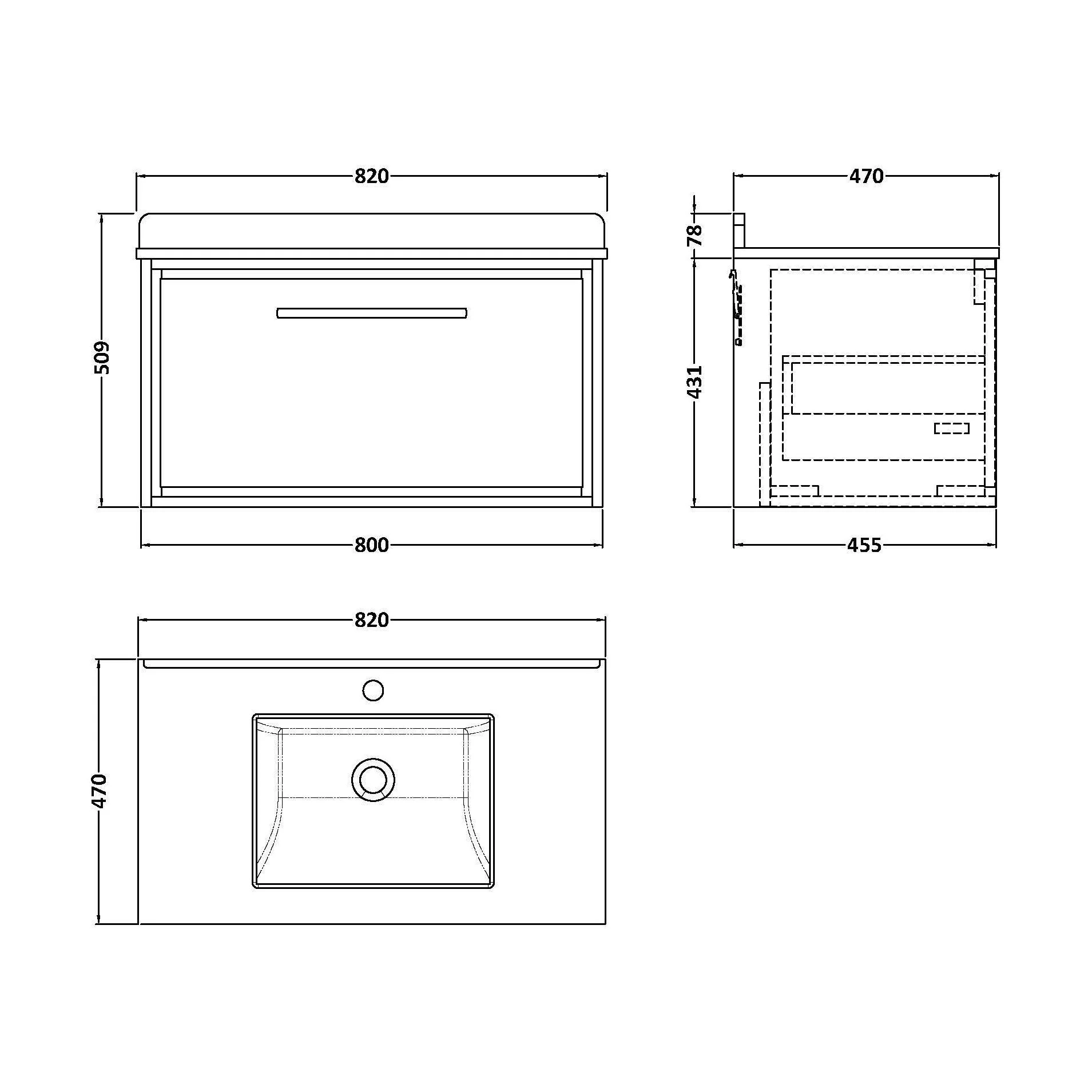 Balterley 800mm Wall Hung Single Drawer Vanity with Marble Worktop Basin - Pebble Grey - Image 3