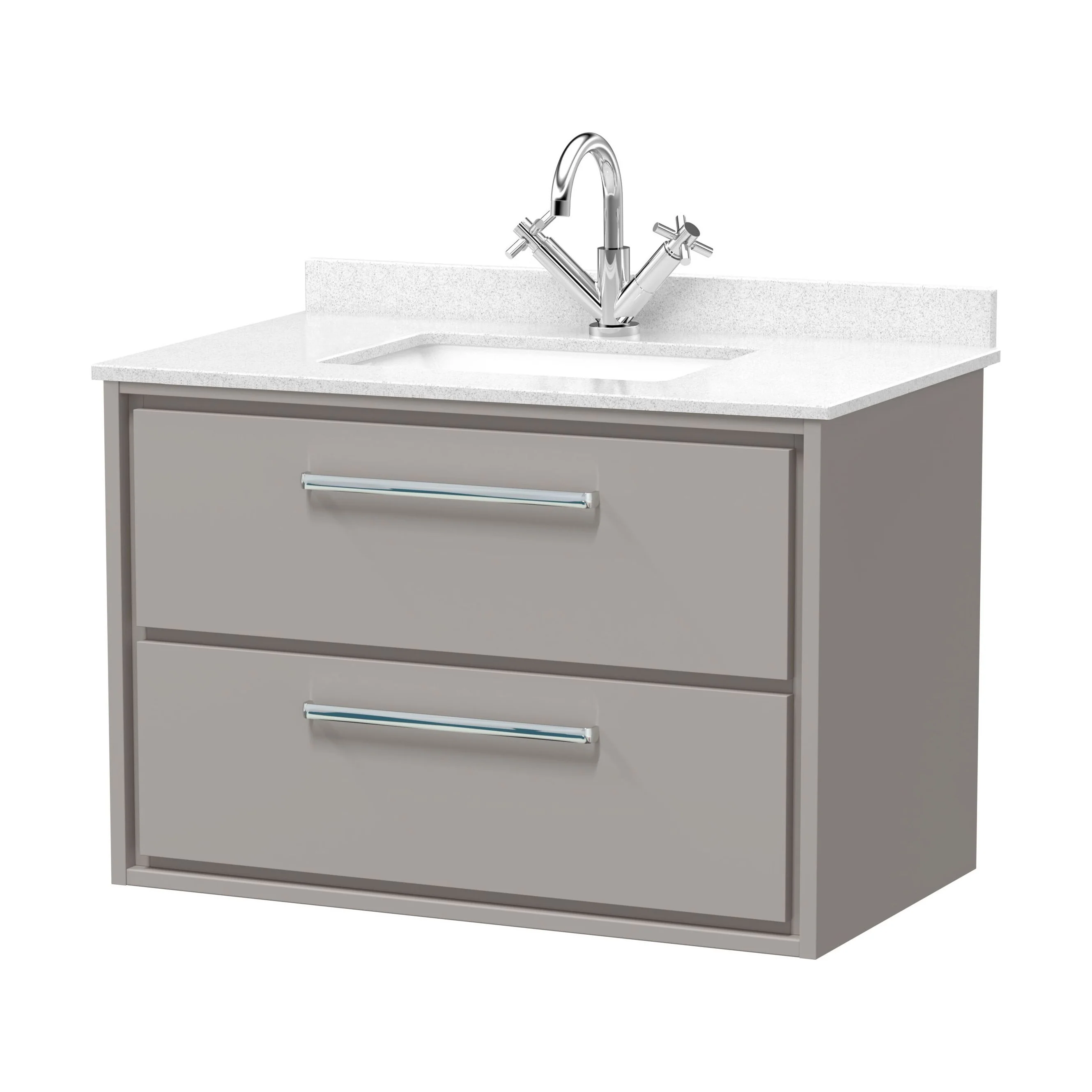 Balterley 800mm Wall Hung 2 Drawer Vanity with Marble Worktop Basin - Pebble Grey - Image 2
