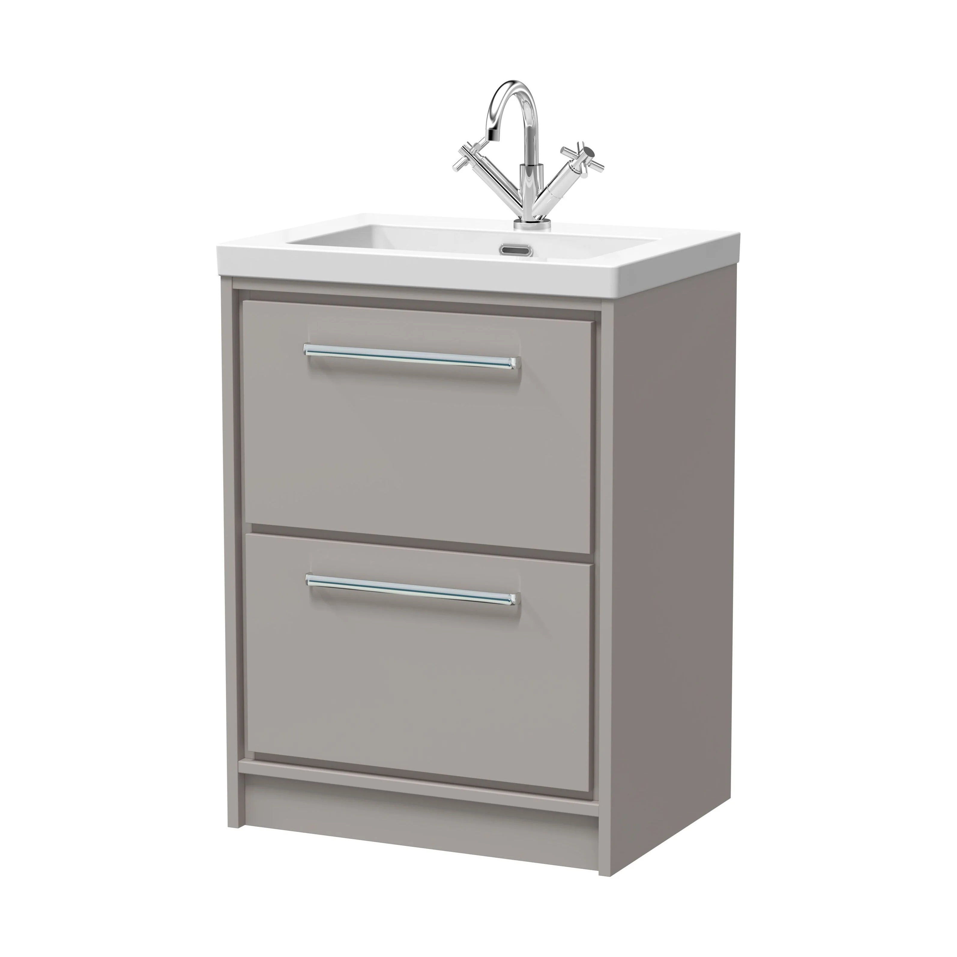 Balterley Modern Bathroom Floor Standing 2 Soft-Close Drawer Vanity Fireclay Basin, Pebble Grey, 600mm - Image 2