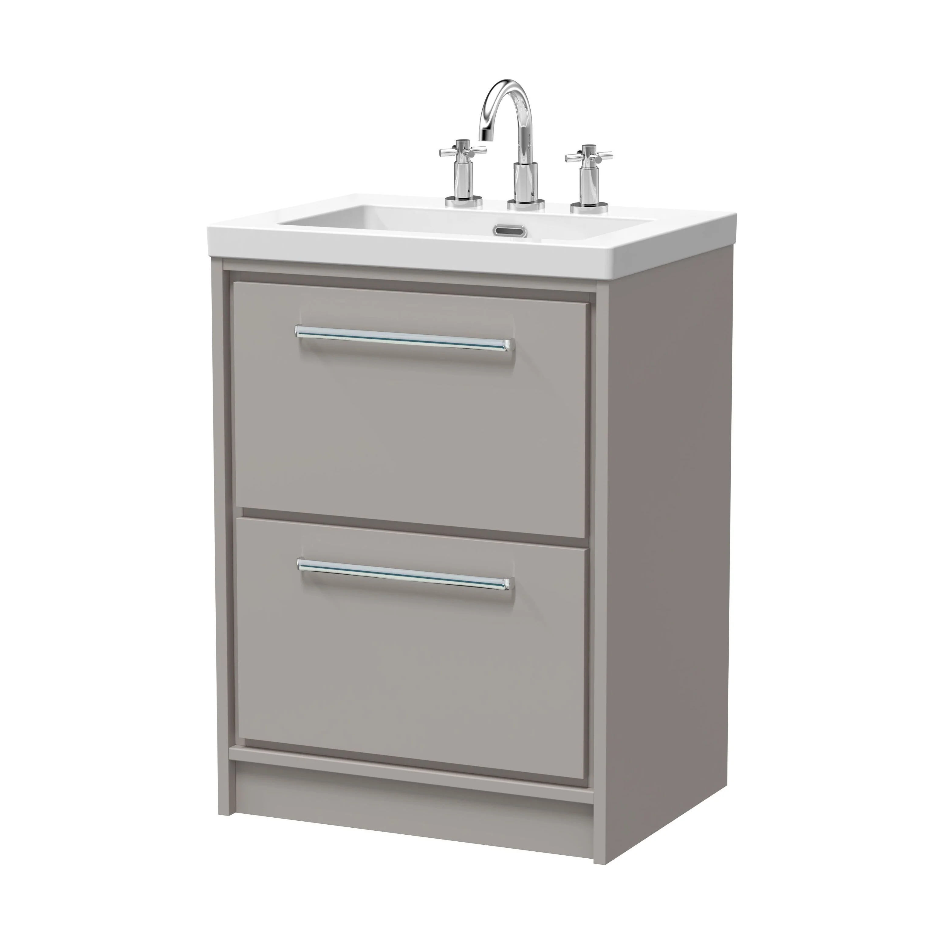 Balterley Modern Bathroom 2 Soft Close Drawer Floor Standing Vanity Unit Fireclay Basin, Pebble Grey, 600mm - Image 2
