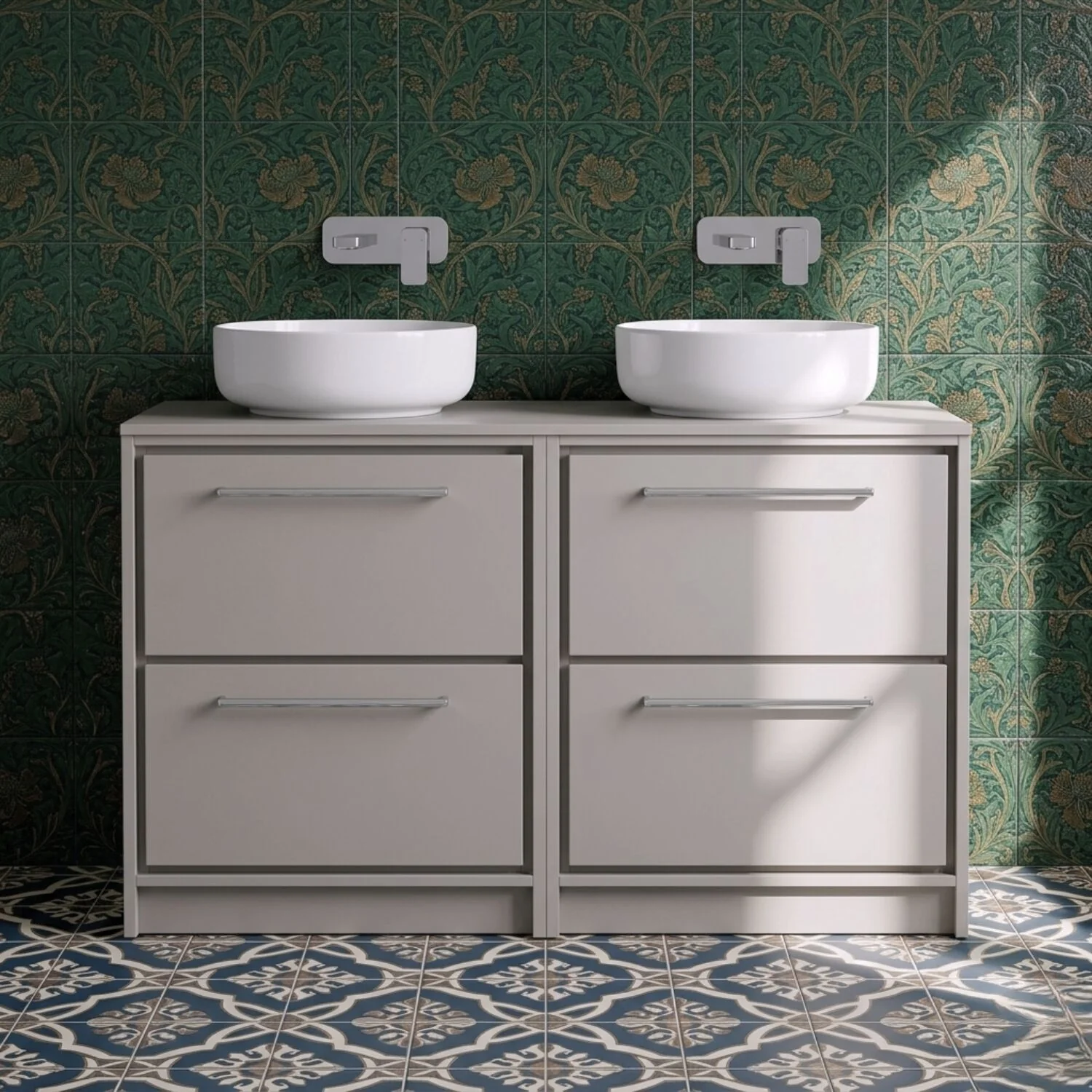 Balterley 1200mm Framed Design Floor Standing 4 Drawer Vanity with Worktop - Pebble Grey