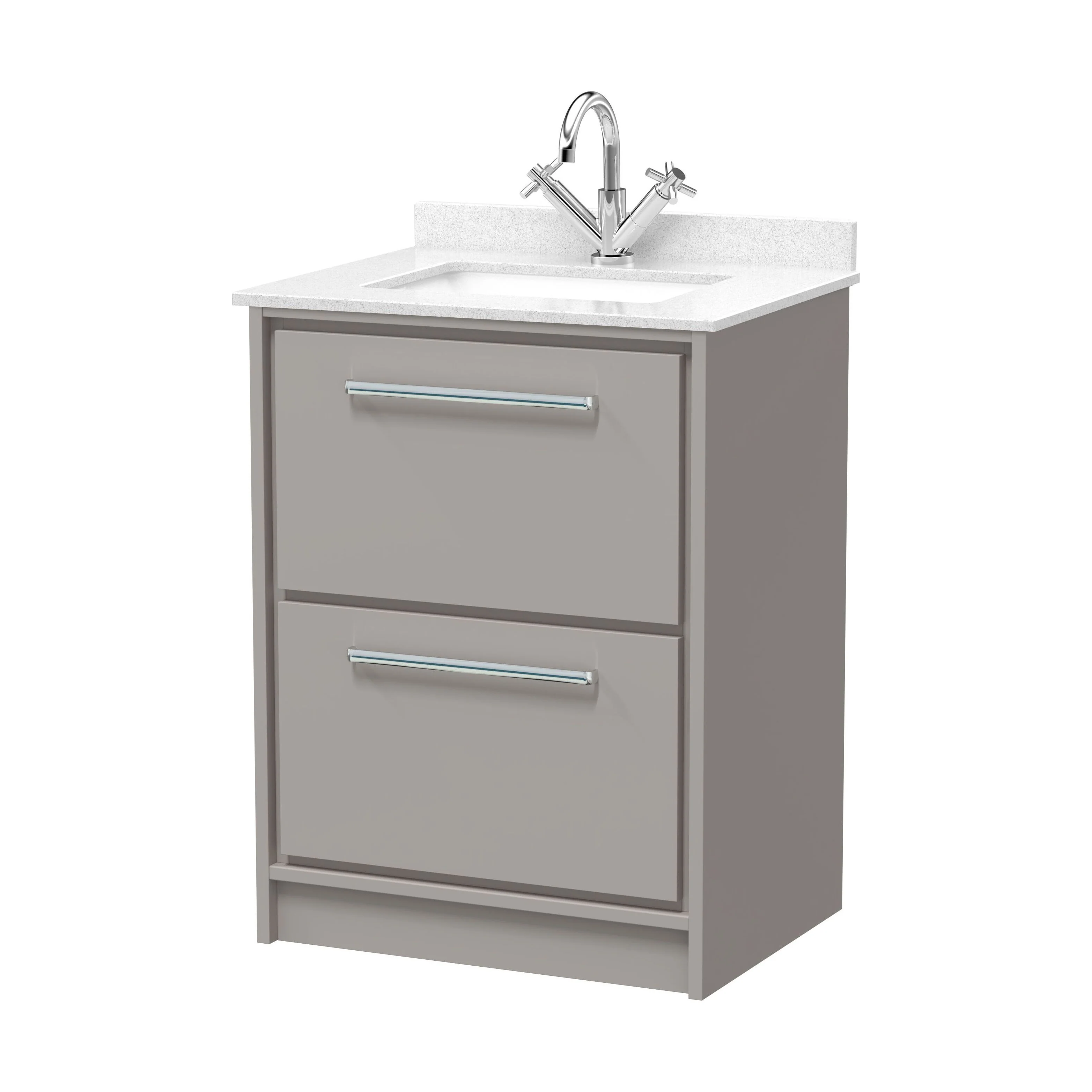 Balterley 600mm Floor Standing 2 Drawer Vanity with Marble Worktop Basin - Pebble Grey - Image 2