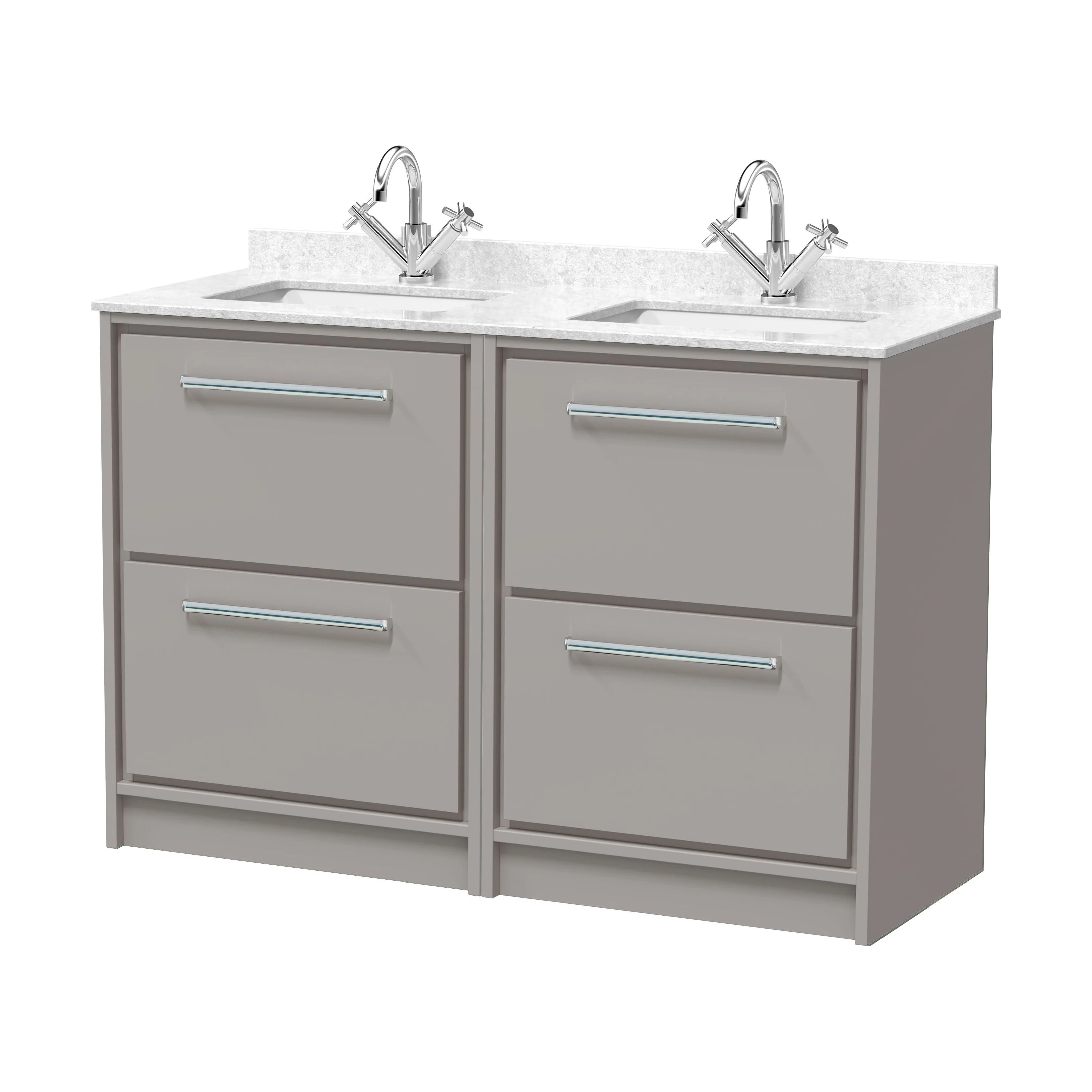 Balterley 1200mm Framed Design Floor Standing 4 Drawer Vanity with Marble Worktop Basin - Pebble Grey - Image 2
