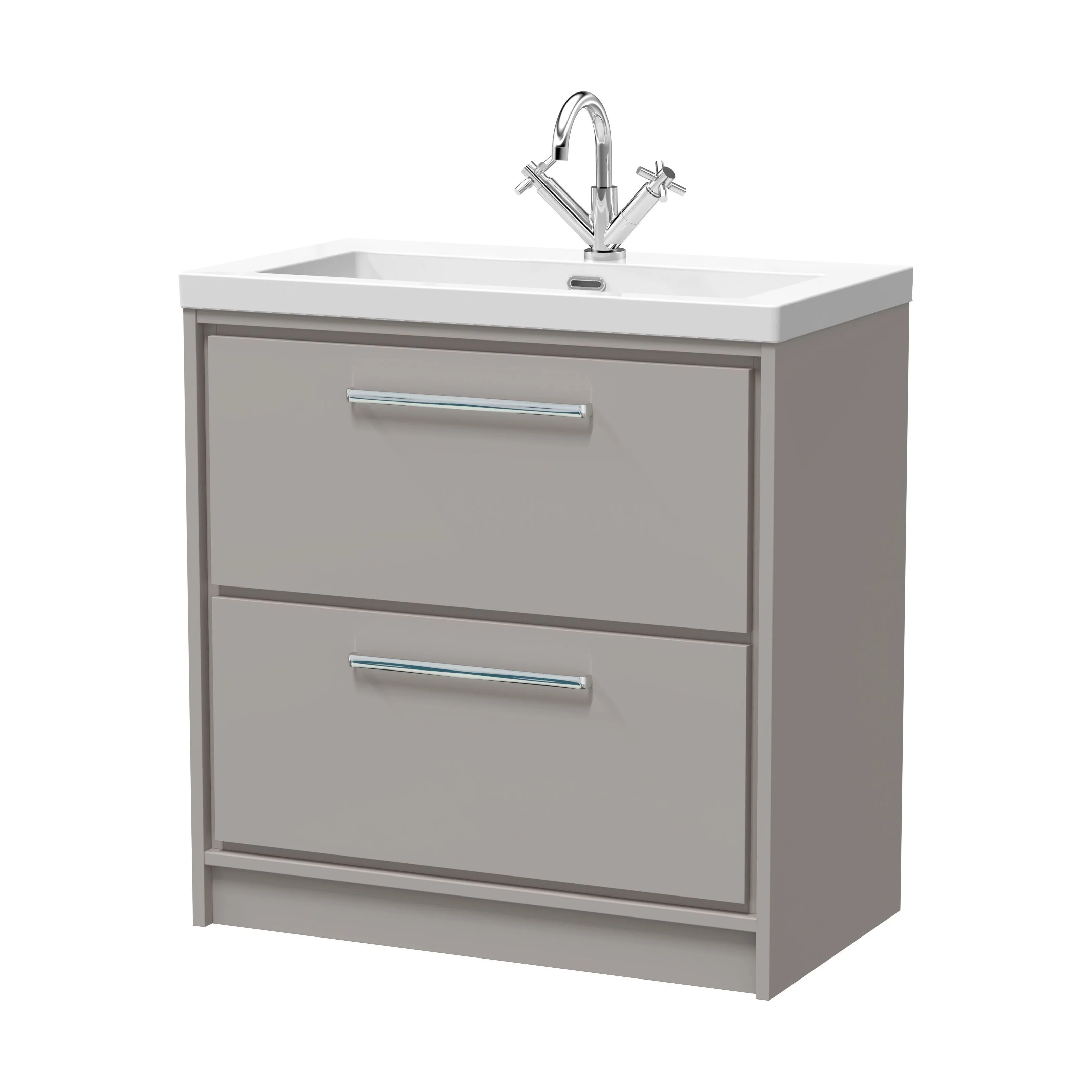 Balterley Modern Bathroom Floor Standing 2 Soft-Close Drawer Vanity Fireclay Basin, Pebble Grey, 800mm - Image 2