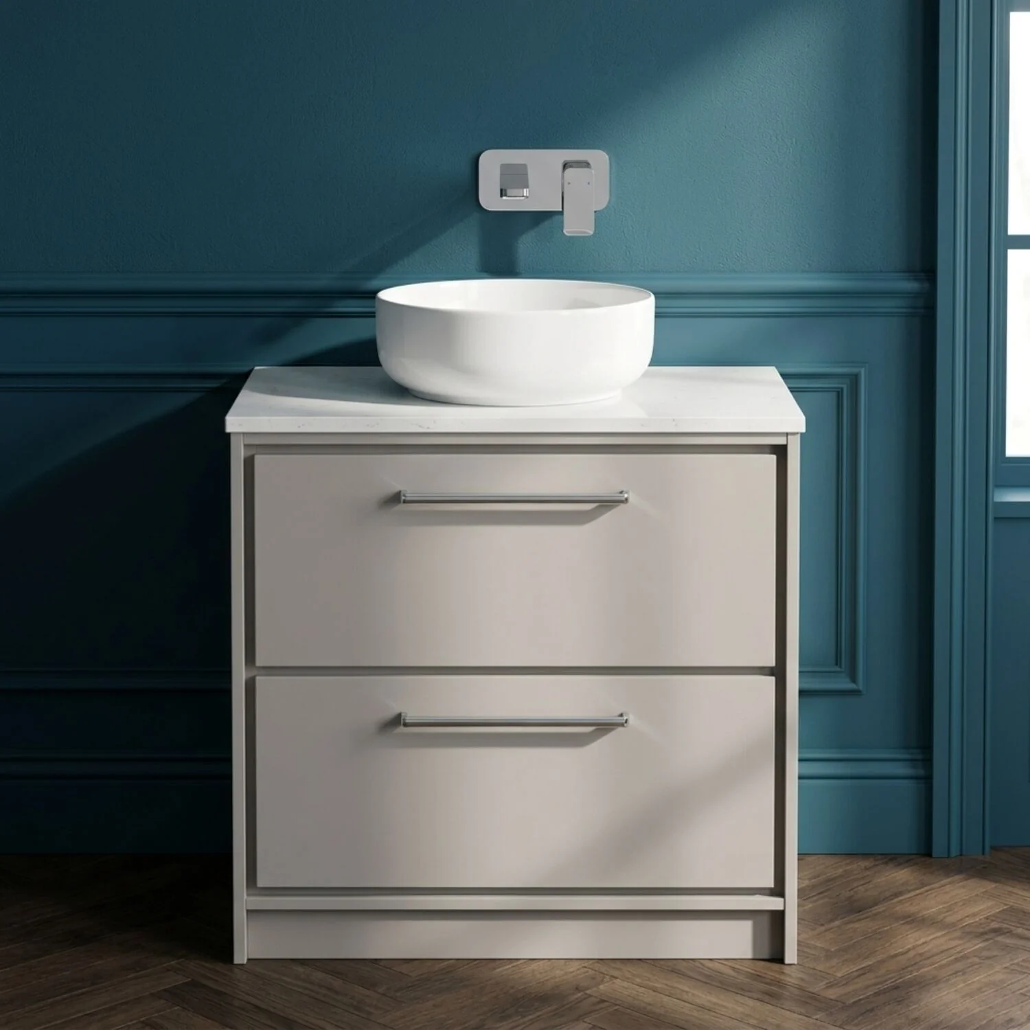 Balterley 800mm Framed Design Floor Standing 2 Drawer Vanity with Worktop - Pebble Grey
