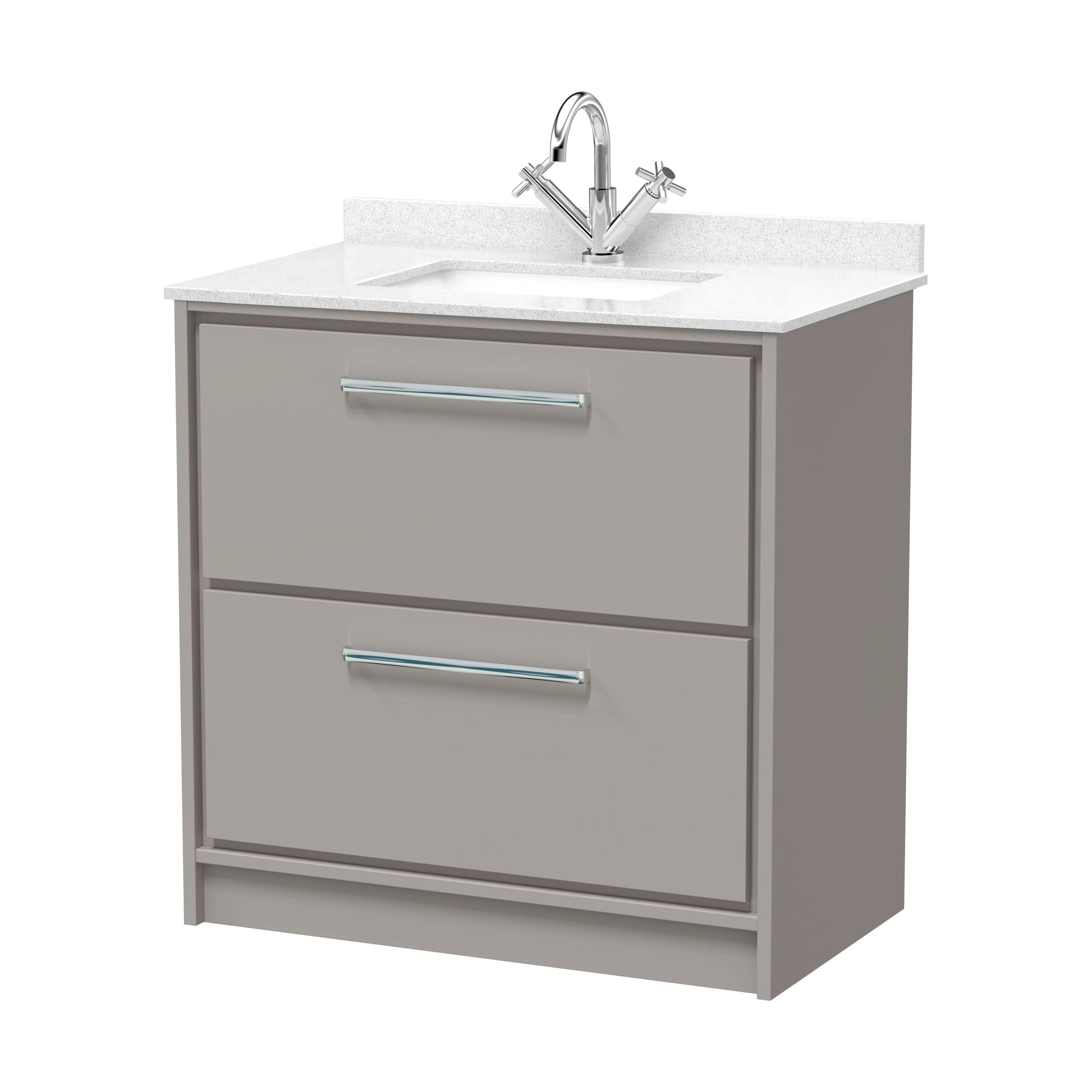 Balterley 800mm Floor Standing 2 Drawer Vanity with Marble Worktop Basin - Pebble Grey - Image 2
