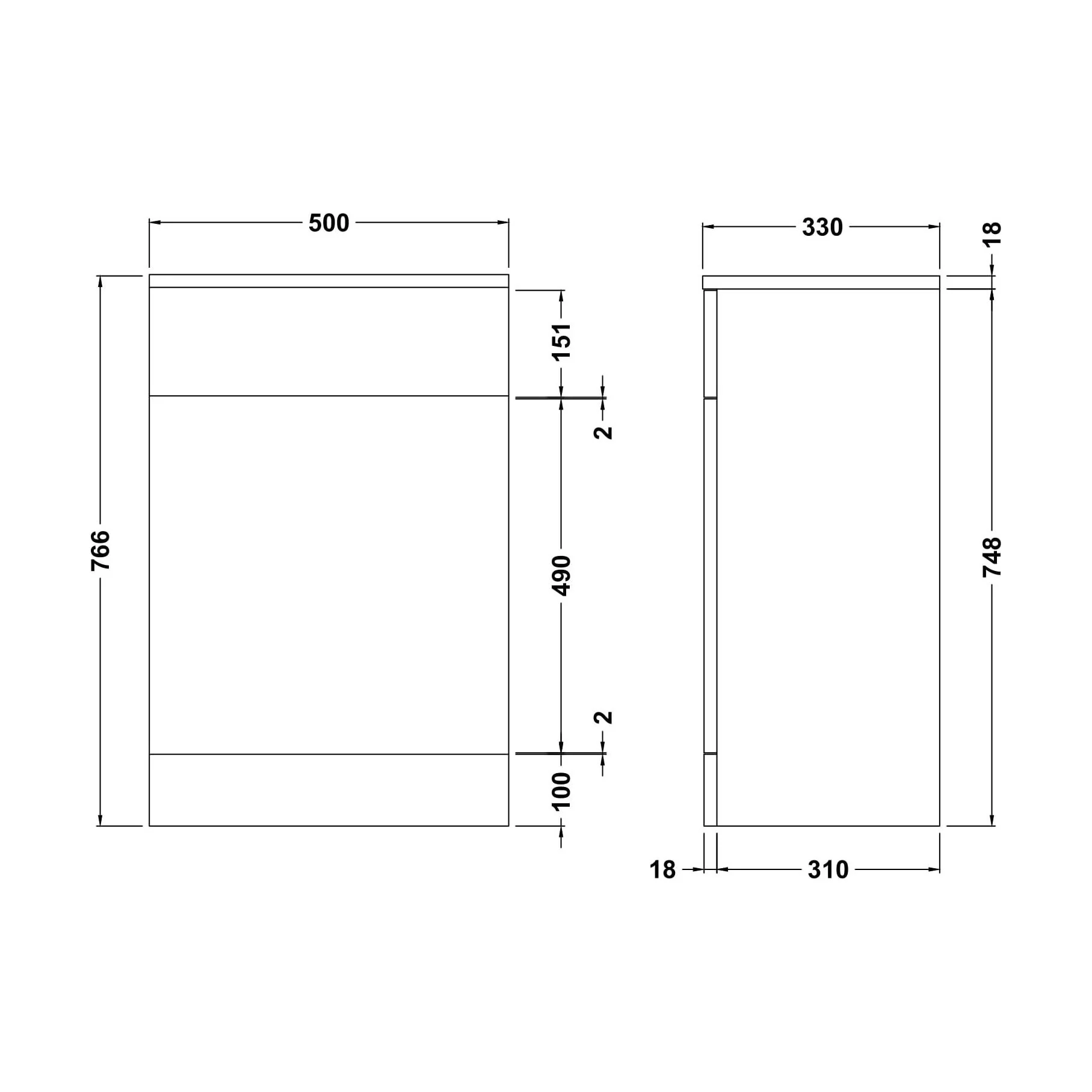 WC Unit   - 500mm - Gloss White - Image 3