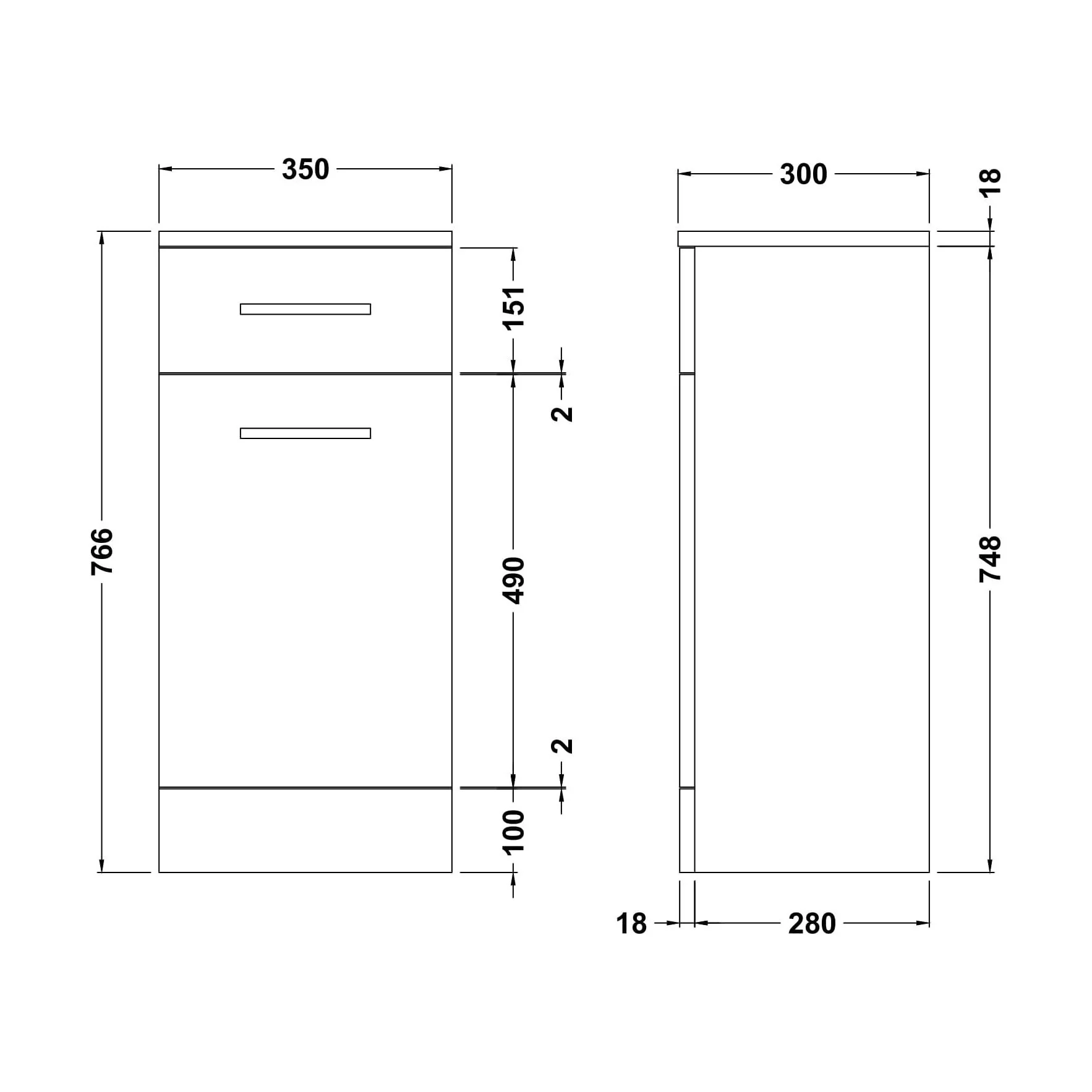 Slimline Floor Standing Laundry Basket - 350mm - Gloss White - Image 2