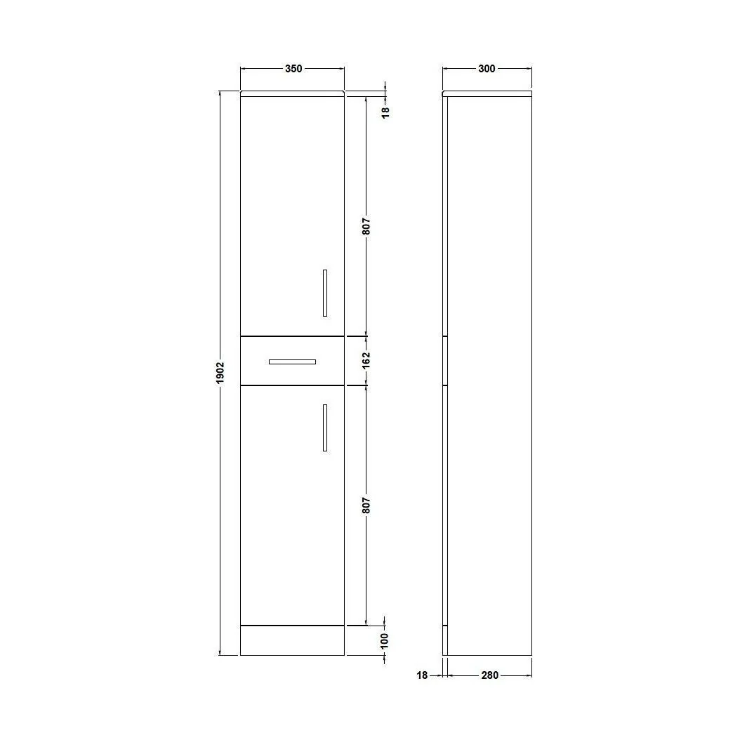 Slimline Floor Standing Bathroom Tall Unit - 350mm - Gloss White - Image 3