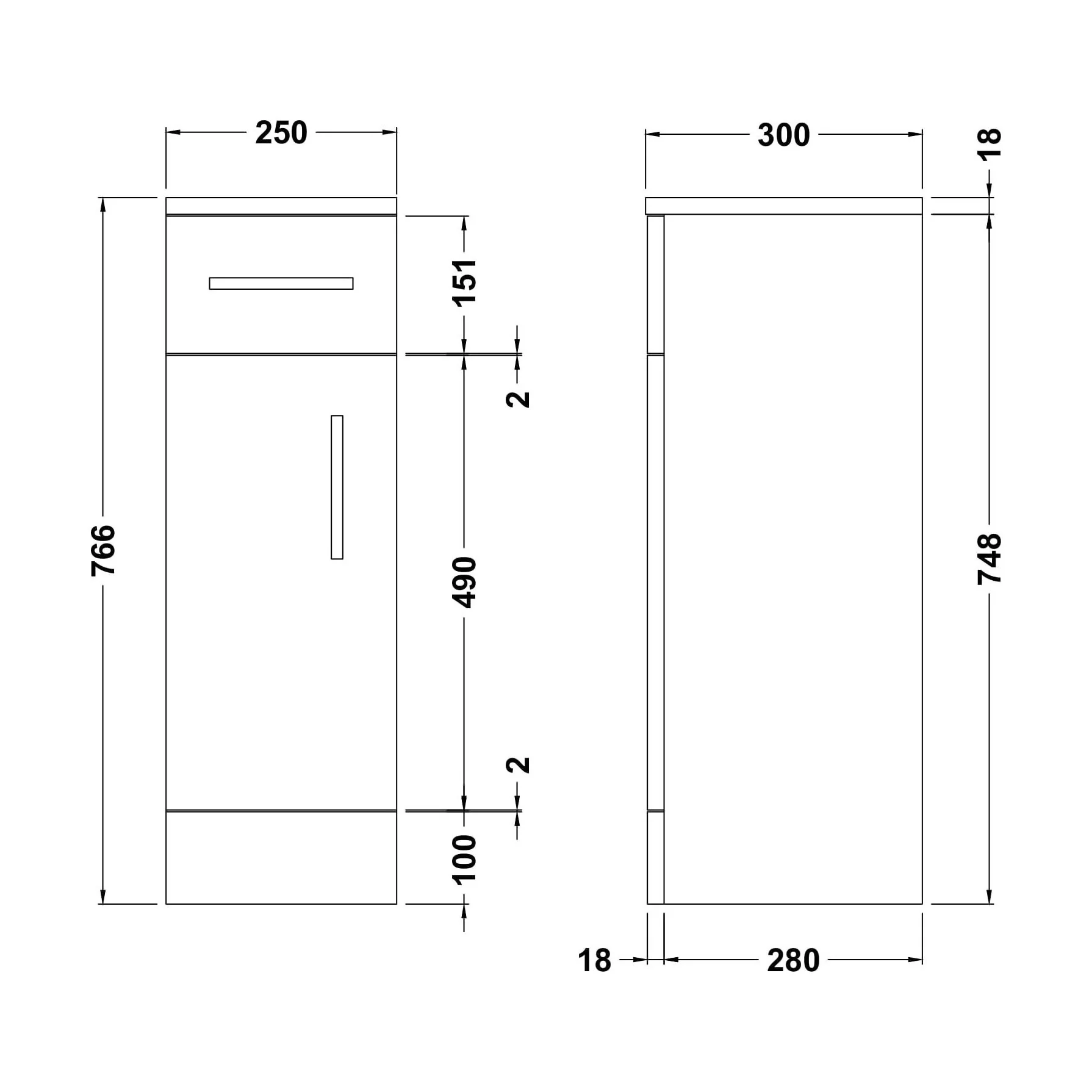 Slimline Floor Standing Bathroom Cupboard - 250mm - Gloss White - Image 4