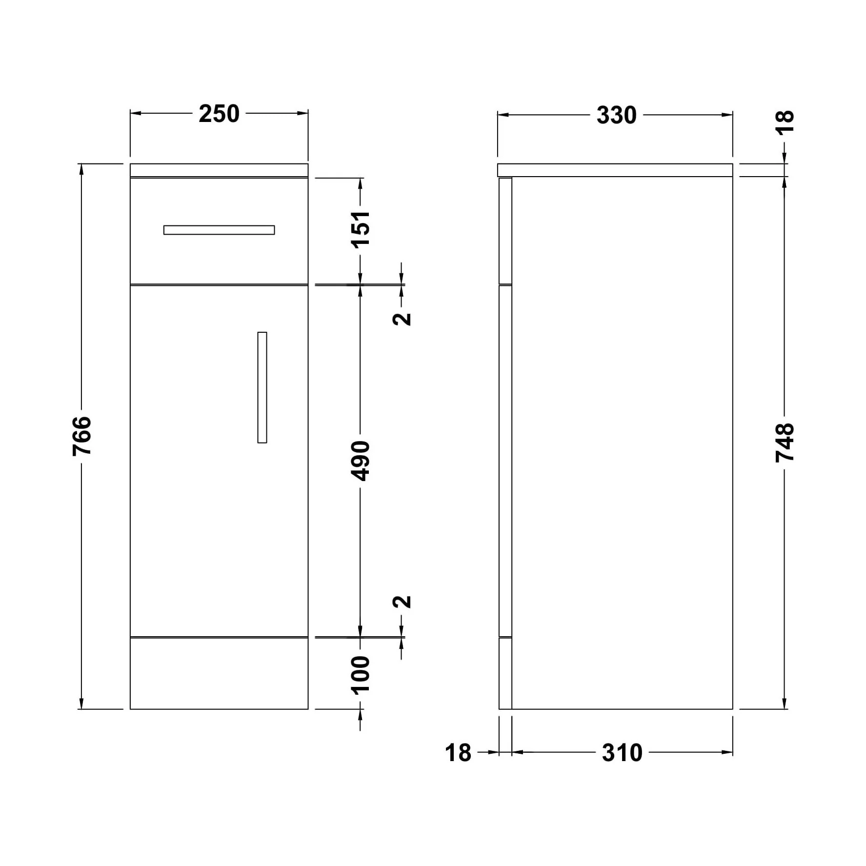 Floor Standing Bathroom Cupboard - 250mm - Gloss White - Image 3