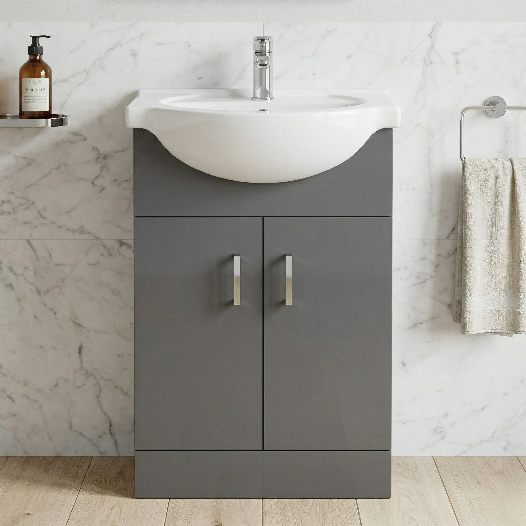 Orbit Floor Standing 2 Door Vanity Basin Unit - Gloss Grey - 550mm - Balterley