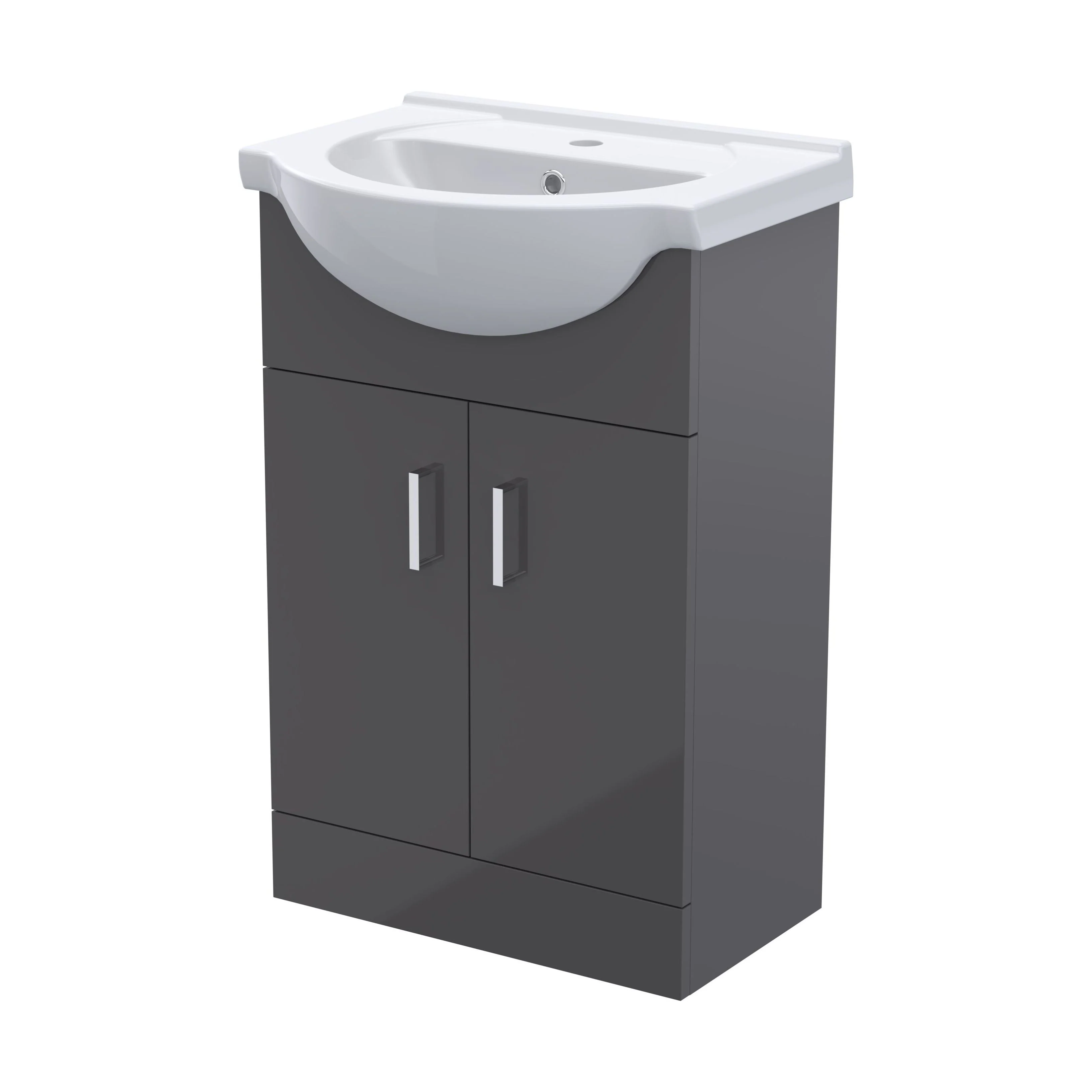 Orbit Floor Standing 2 Door Vanity Basin Unit - Gloss Grey - 550mm - Balterley - Image 2