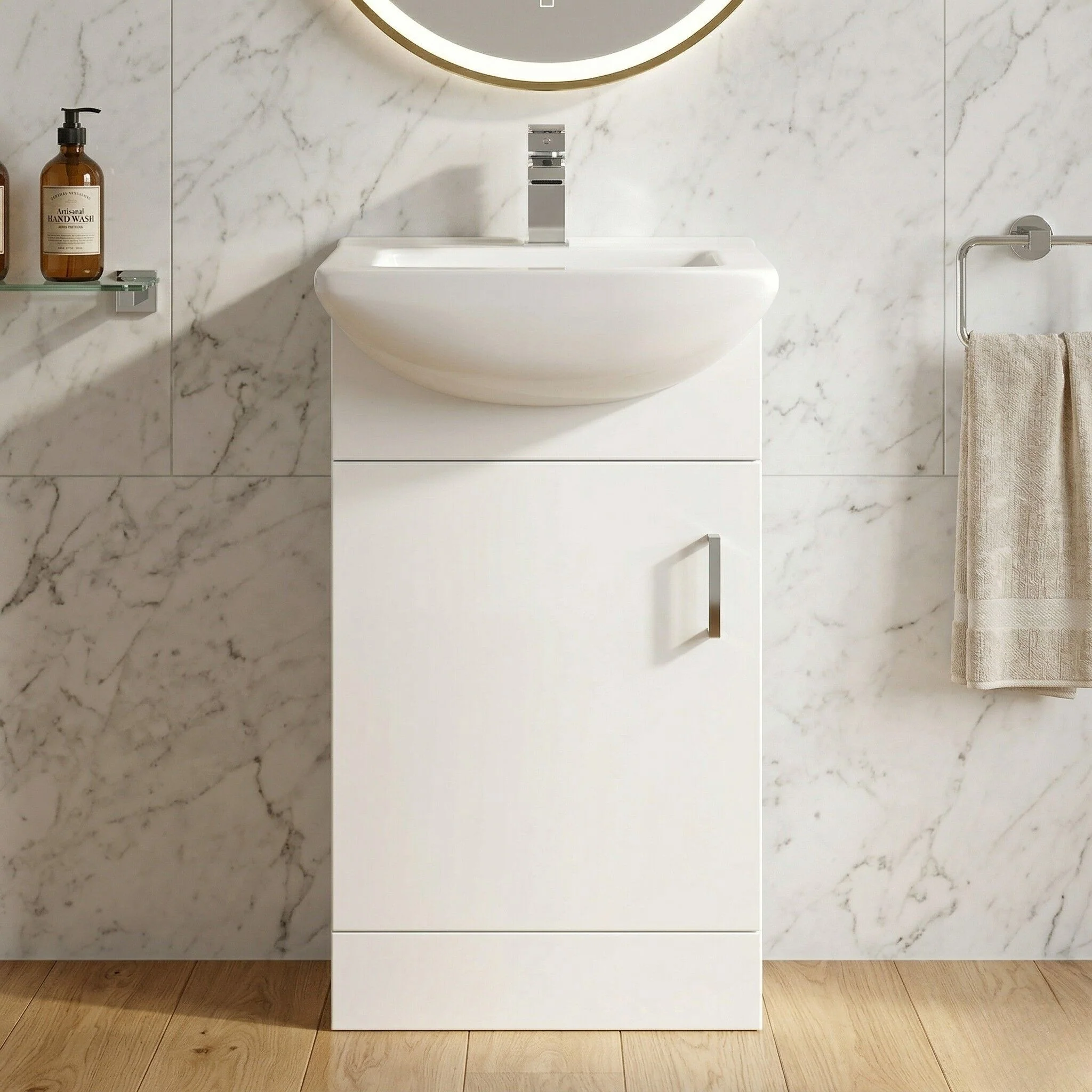 1 Door Vanity Basin Unit with Square Basin - 450mm - Gloss White