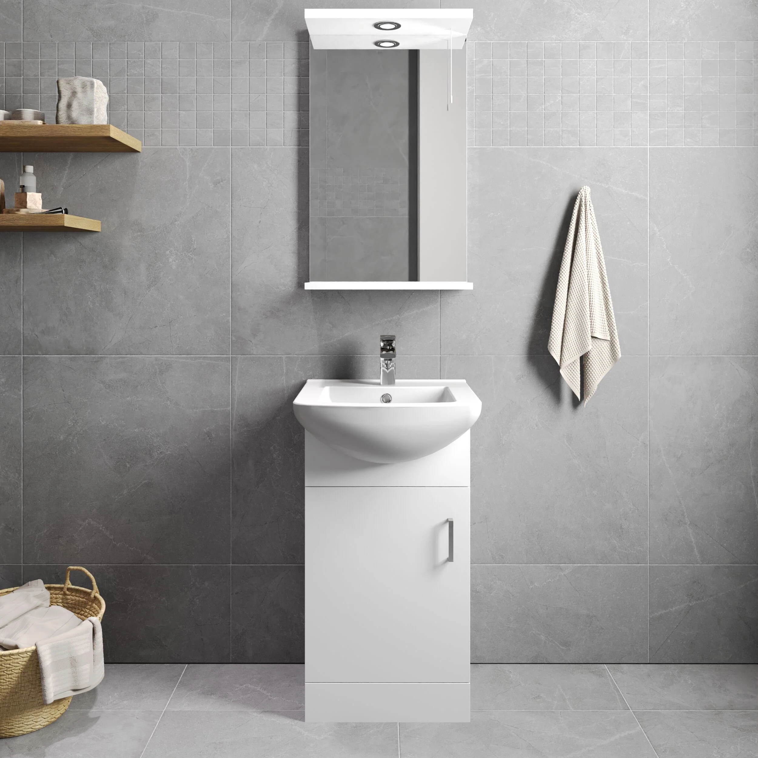 1 Door Vanity Basin Unit with Square Basin - 450mm - Gloss White - Image 2