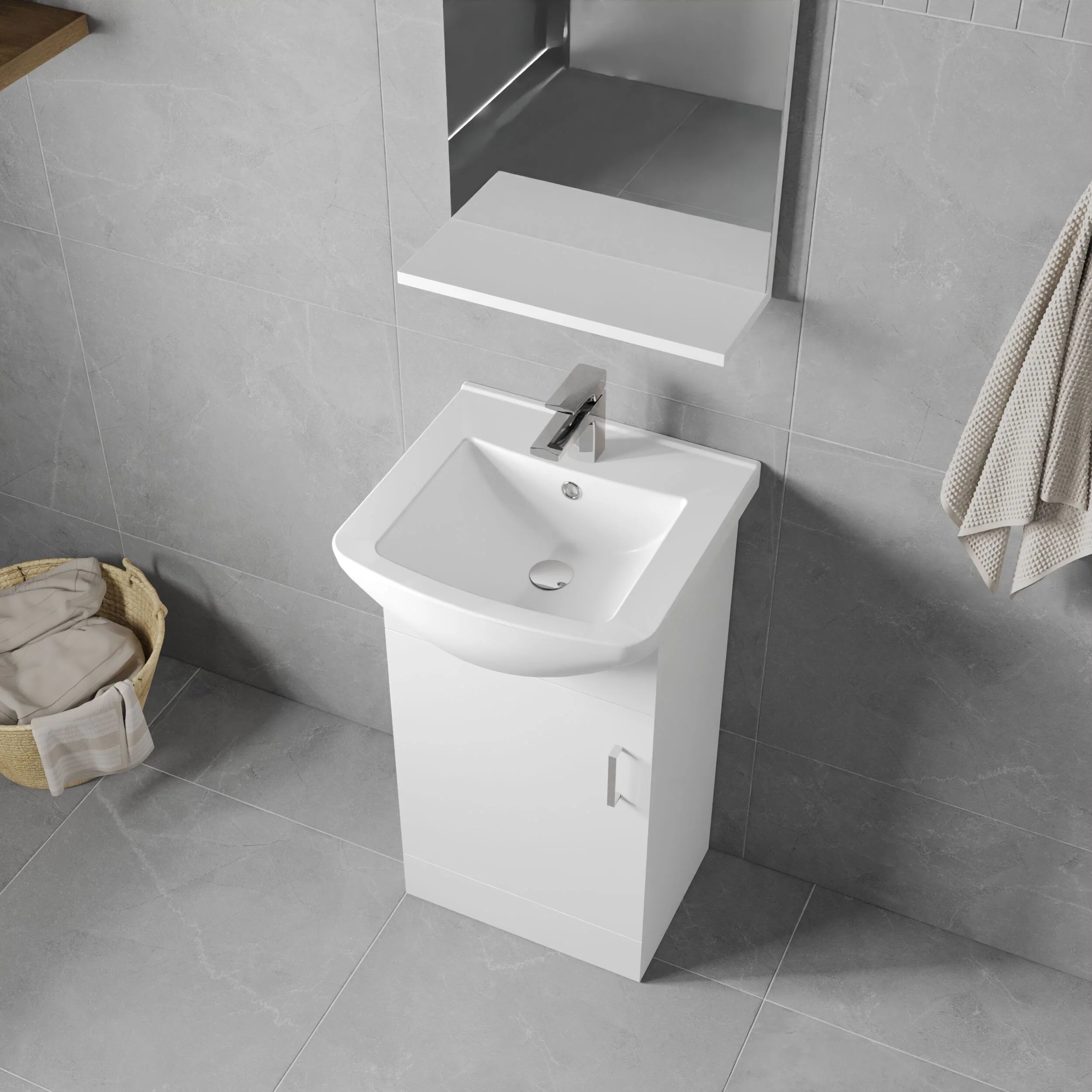 1 Door Vanity Basin Unit with Square Basin - 450mm - Gloss White - Image 3