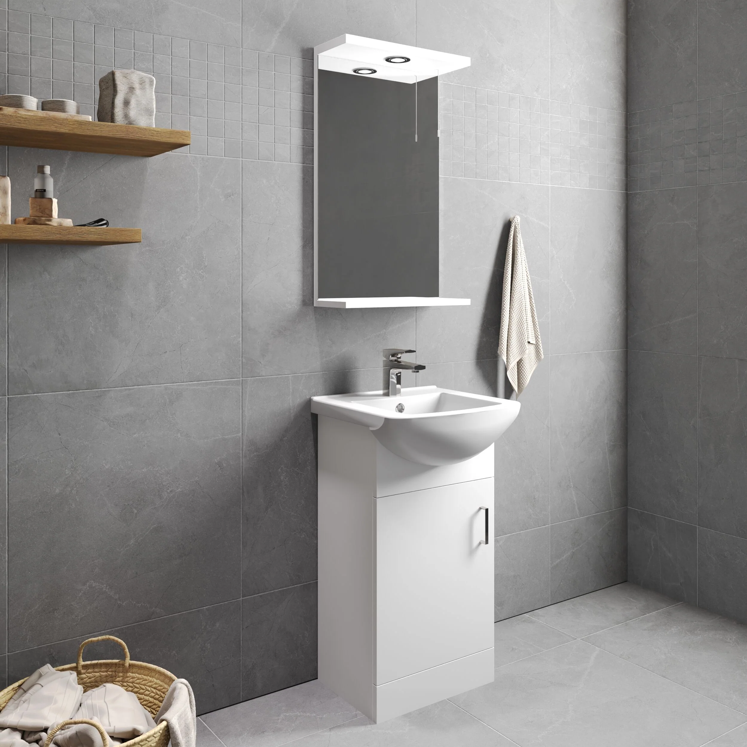 1 Door Vanity Basin Unit with Square Basin - 450mm - Gloss White - Image 4