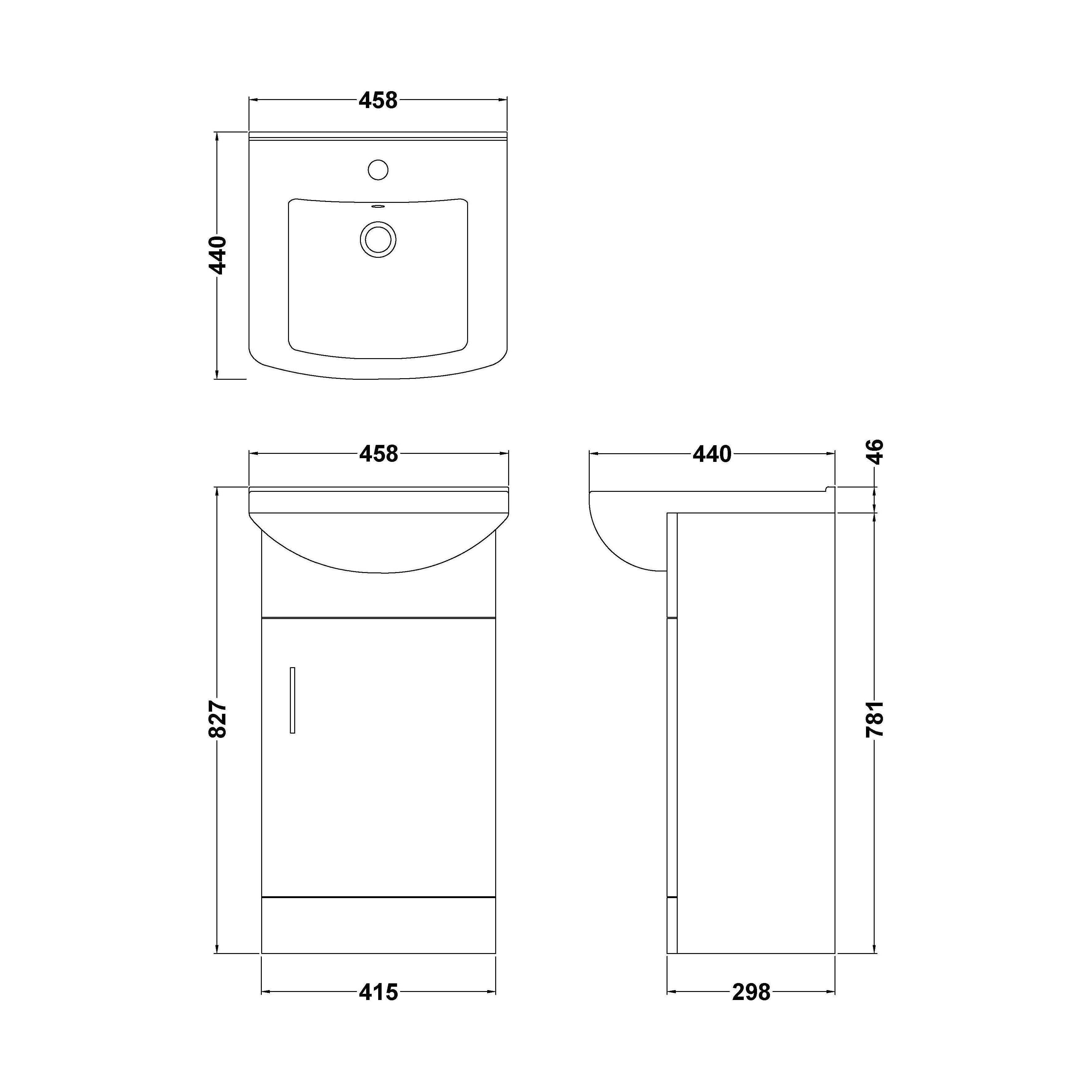 1 Door Vanity Basin Unit with Square Basin - 450mm - Gloss White - Image 6
