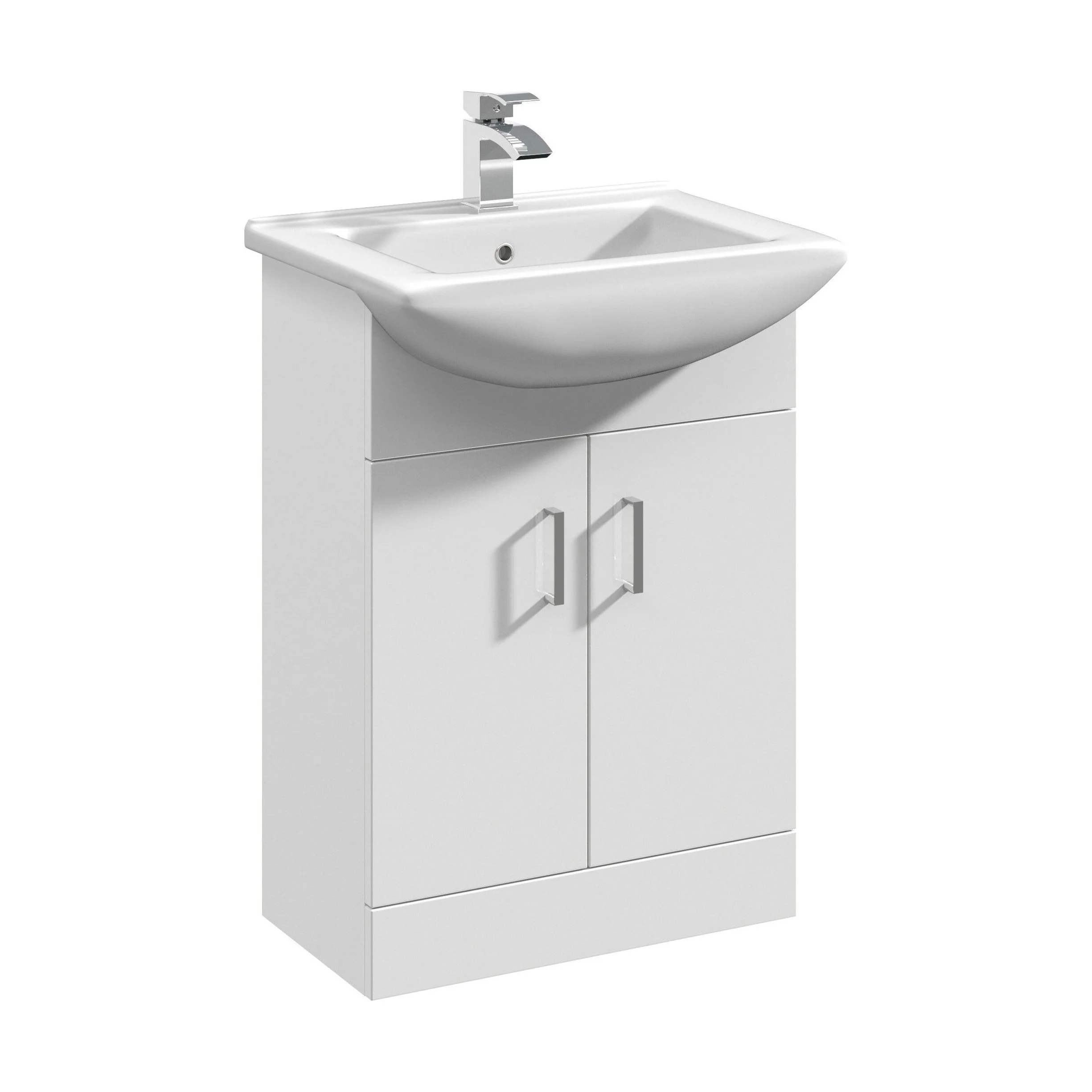 2 Door Vanity Basin Unit with Square Basin - 550mm - Gloss White