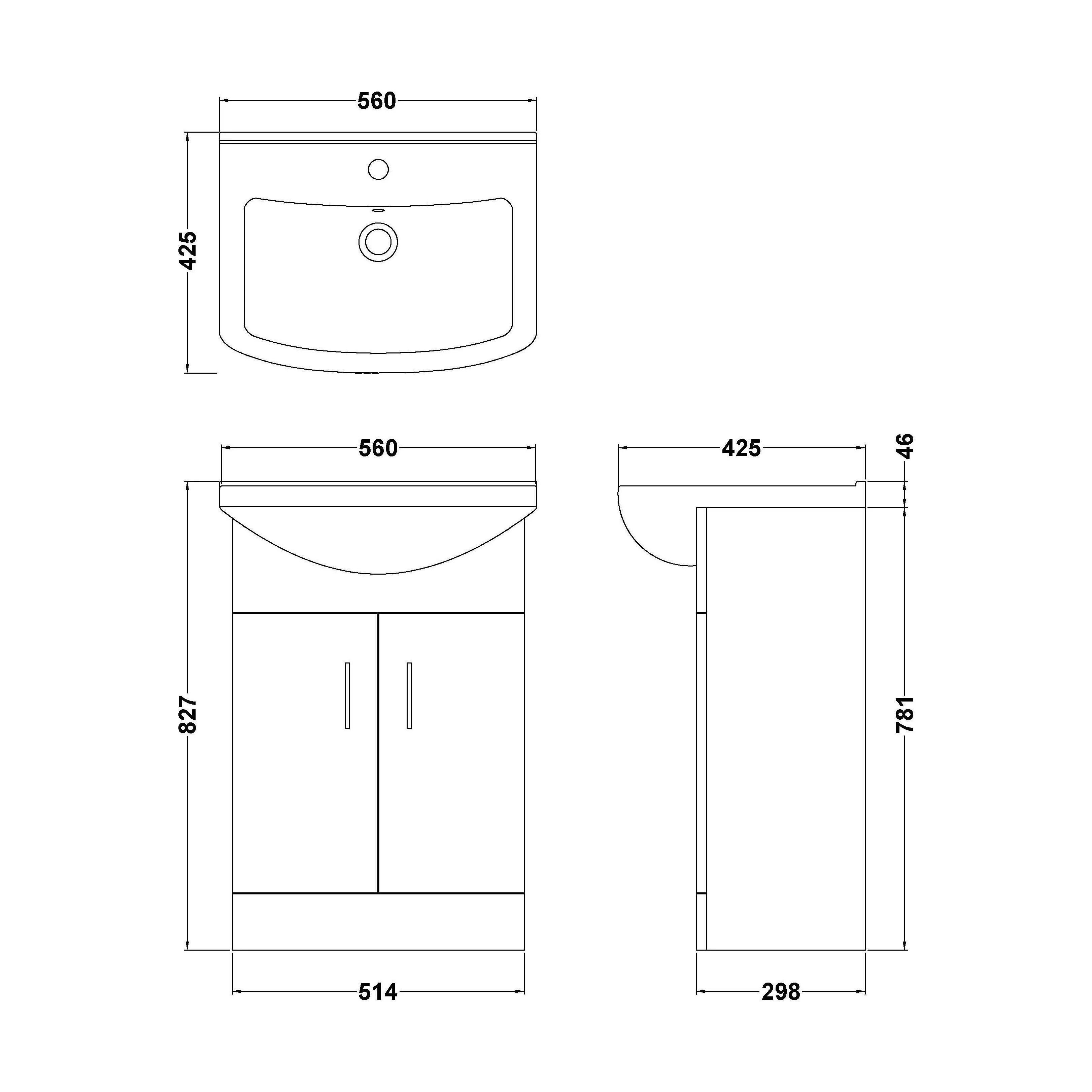 2 Door Vanity Basin Unit with Square Basin - 550mm - Gloss White - Image 5