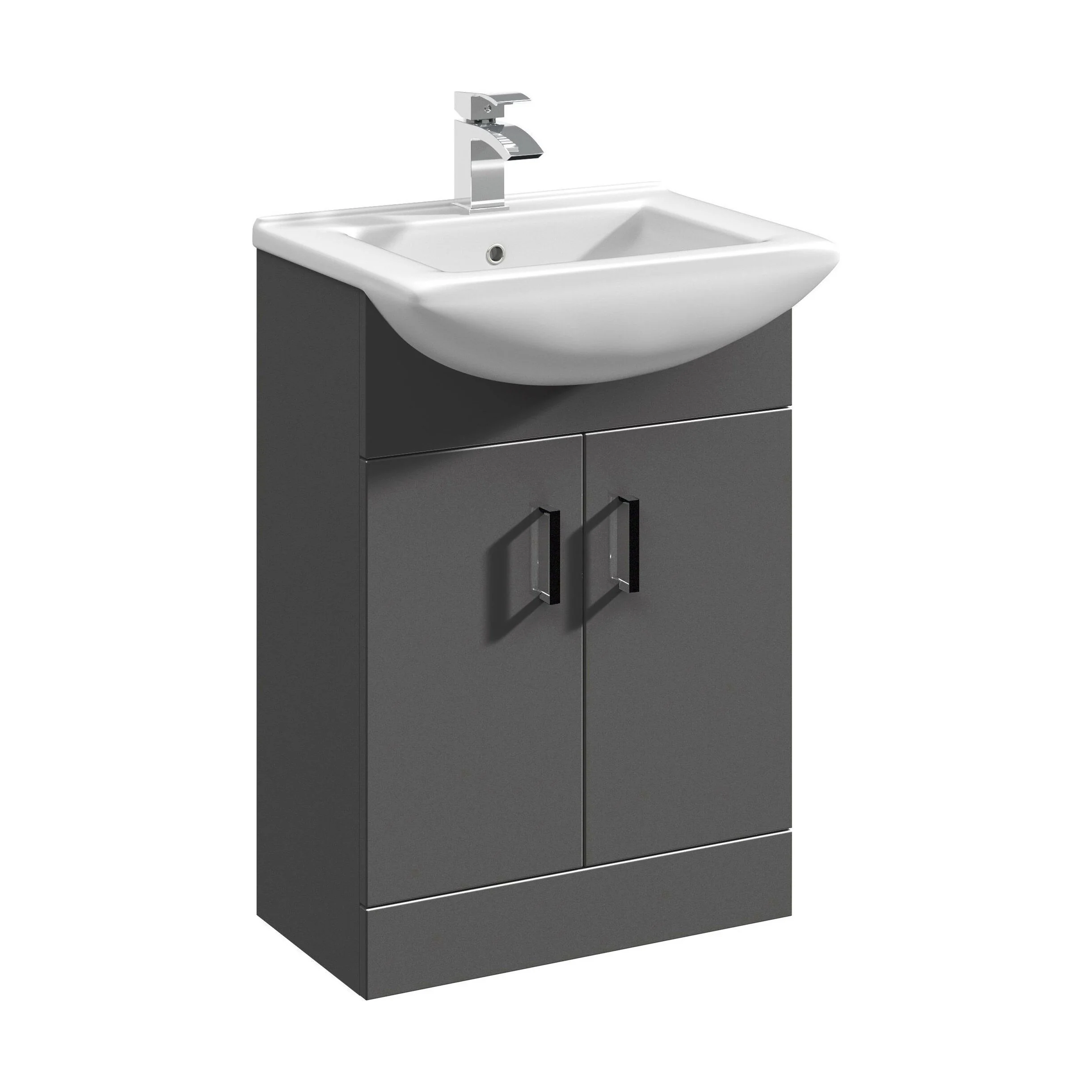 Modern Floor Standing Bathroom 2 Door Vanity and Rectangular Basin Unit - 550mm, Satin Dark Grey, Soft Close Doors - Image 2