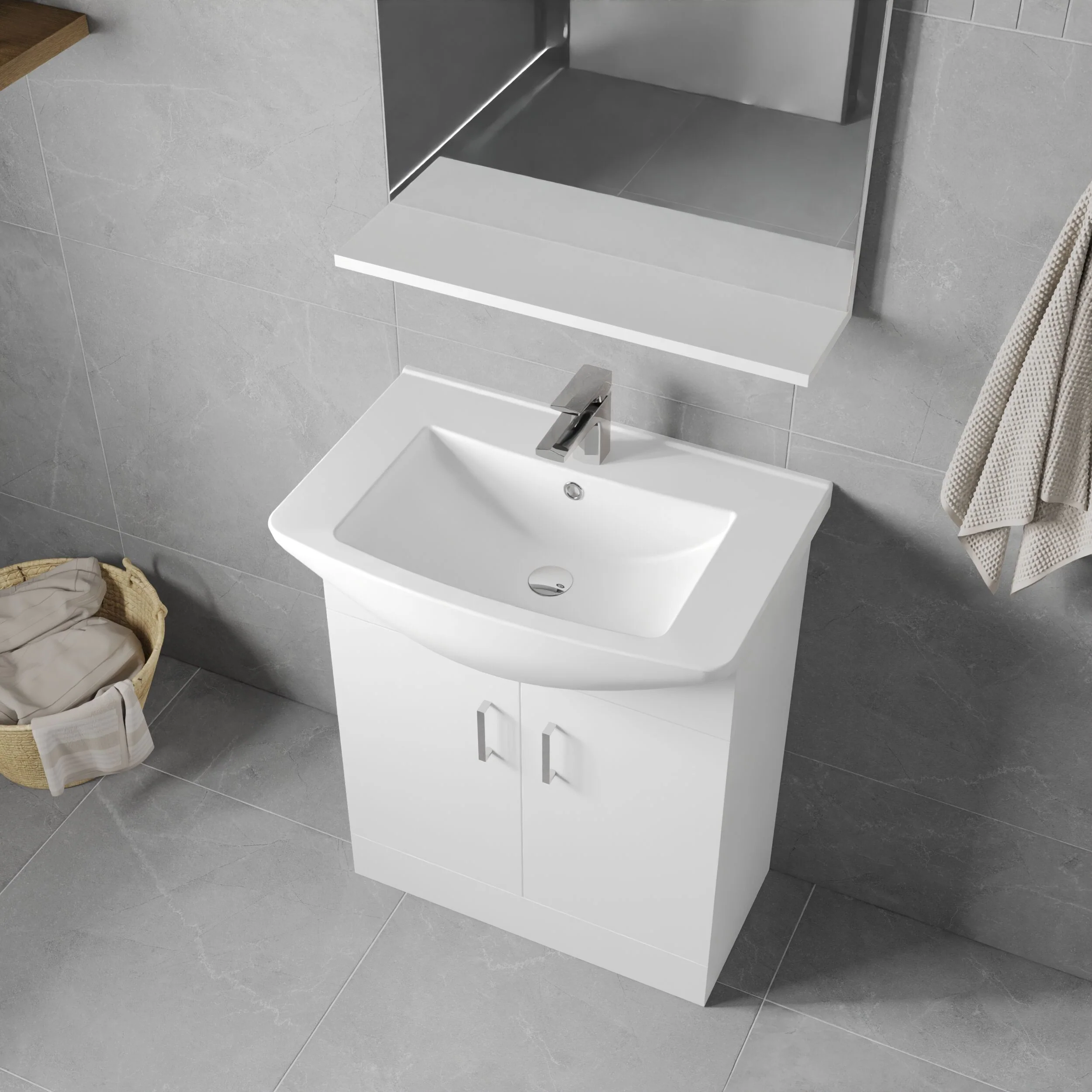 650mm - Gloss White - Floor Standing 2 Door Vanity Basin Unit with Square Basin - Image 3