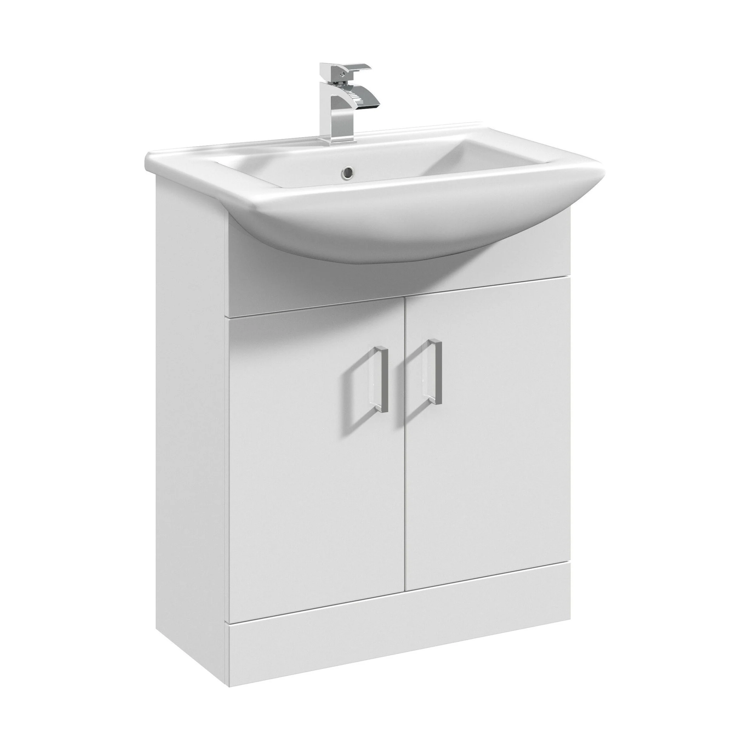 650mm - Gloss White - Floor Standing 2 Door Vanity Basin Unit with Square Basin - Image 5