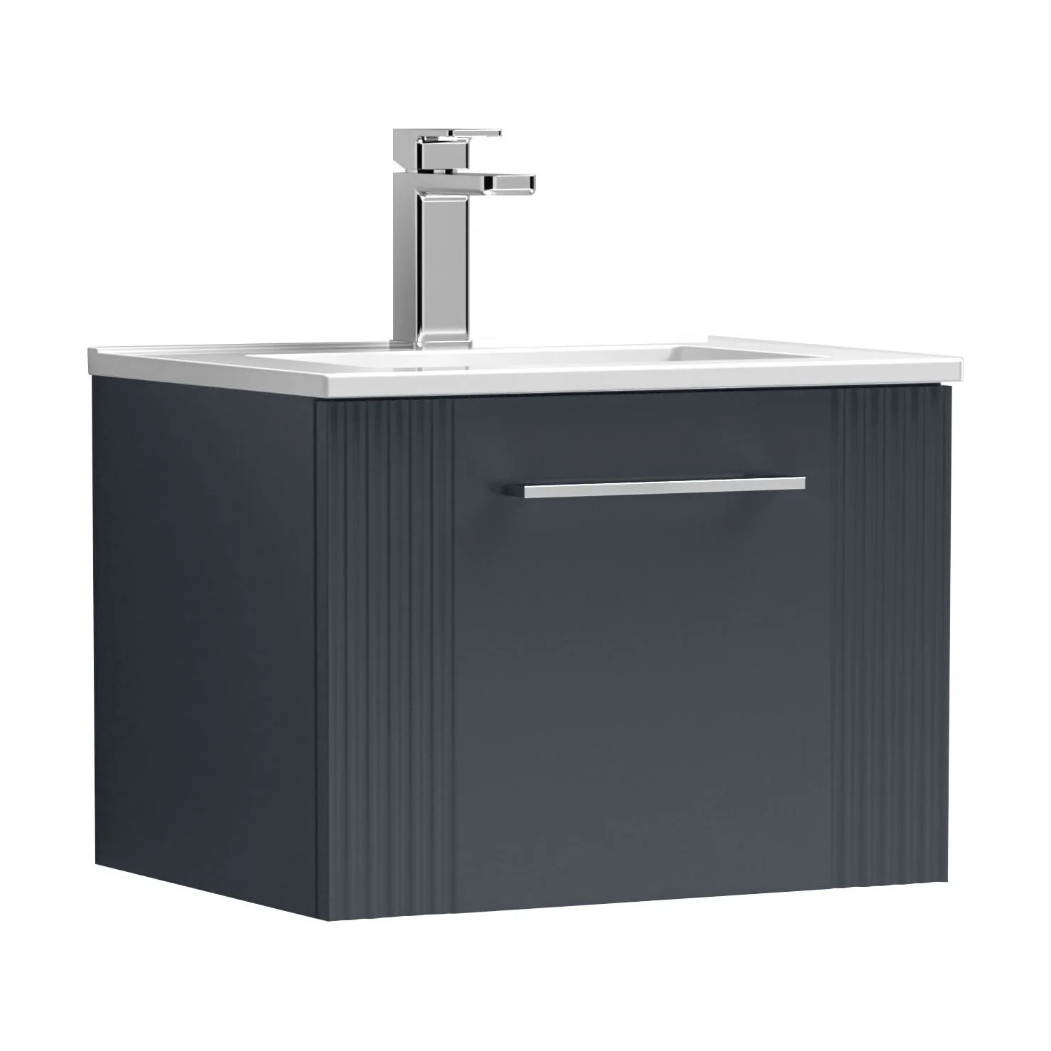 Partial Fluted 1 Drawer Wall Hung Vanity Unit with 1 Tap Hole Minimalist Basin - 500mm - Satin Dark Grey
