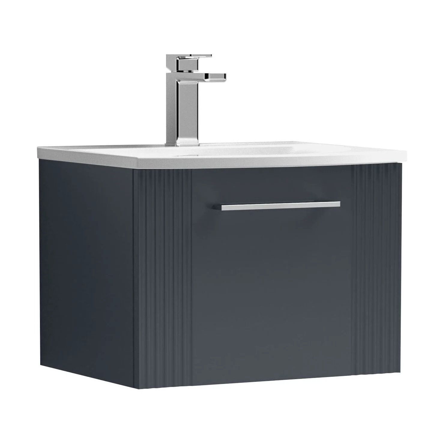 Partial Fluted 1 Drawer Wall Hung Vanity Unit with 1 Tap Hole Curved Basin- 500mm - Satin Dark Grey