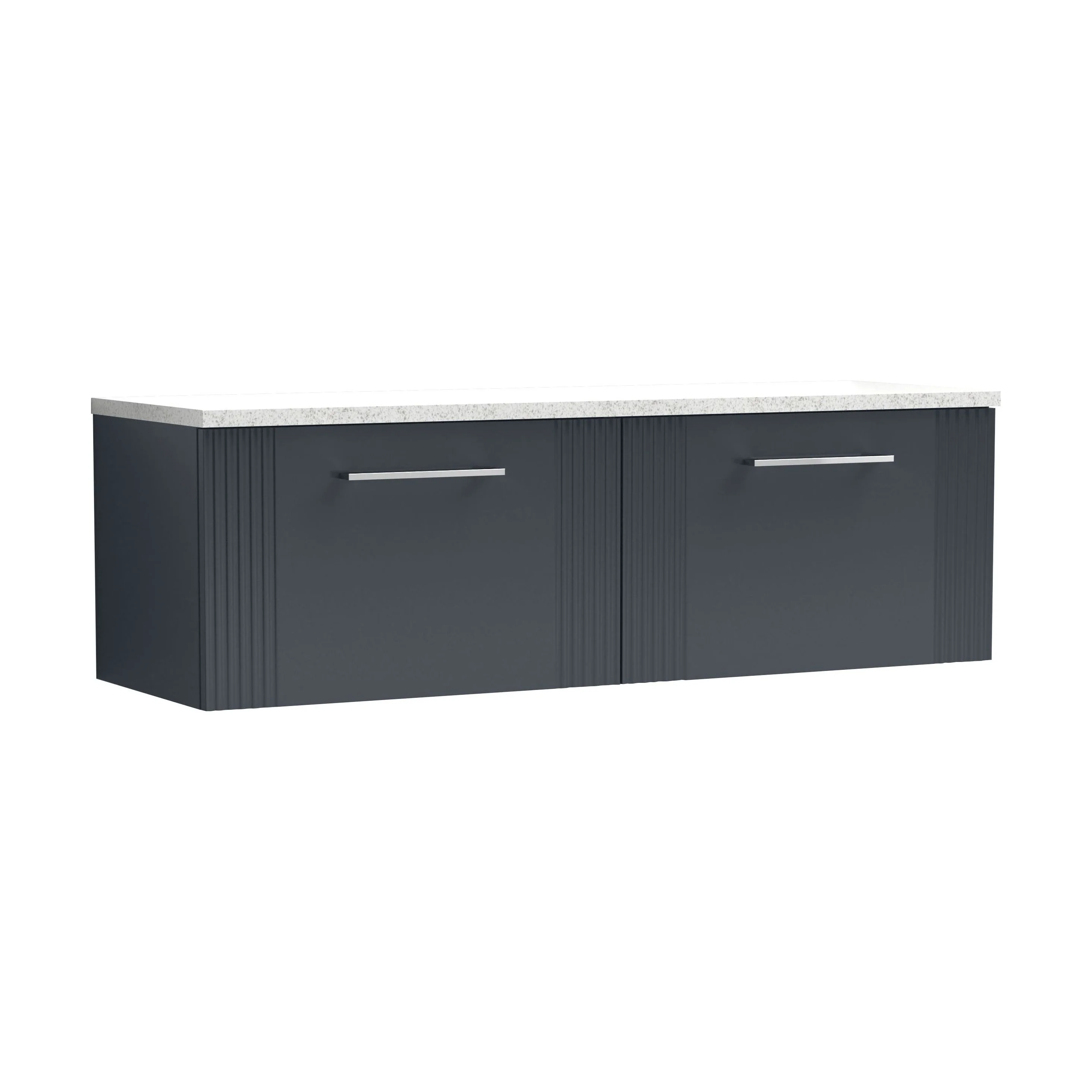 Partial Fluted 2 Drawer Wall Hung Vanity Unit with Sparkling White Laminate Worktop - 1200mm - Satin Dark Grey