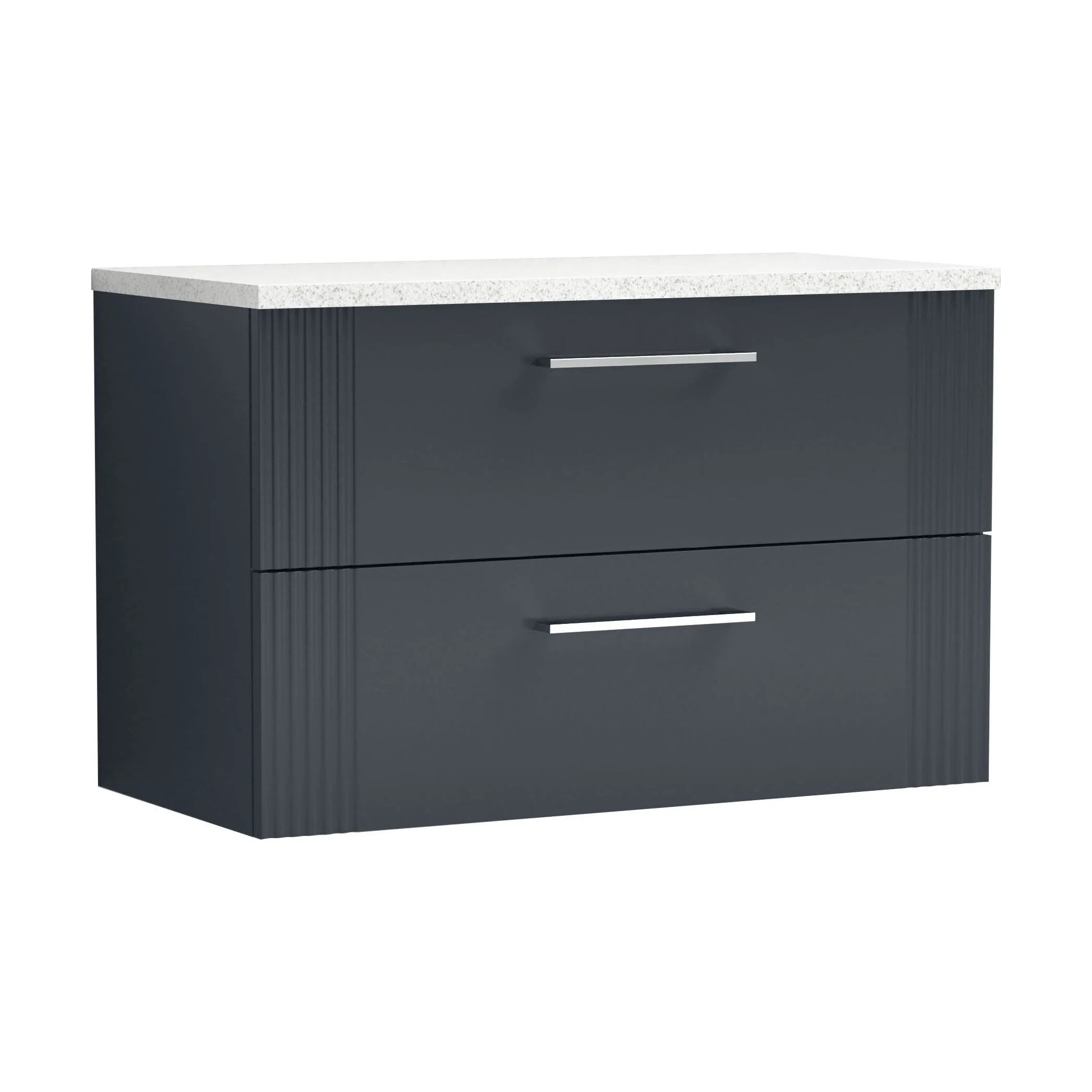Partial Fluted 2 Drawer Wall Hung Vanity Unit with Sparkling White Laminate Worktop - 800mm - Satin Dark Grey